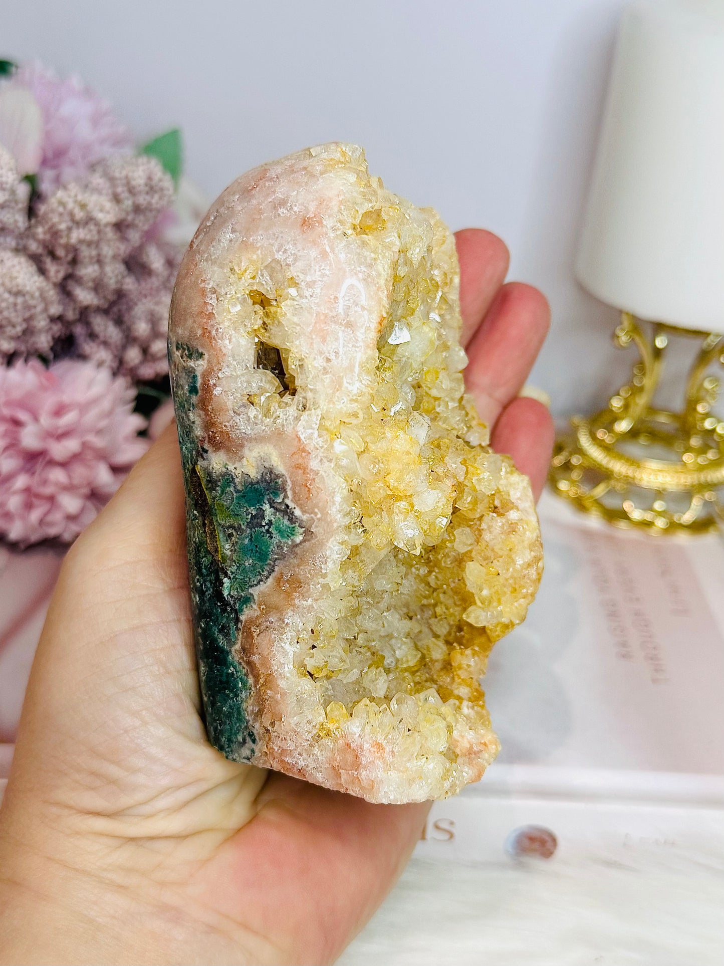 Large Druzy Pink Amethyst Freeform 11cm 507g with Green Jasper Inclusions