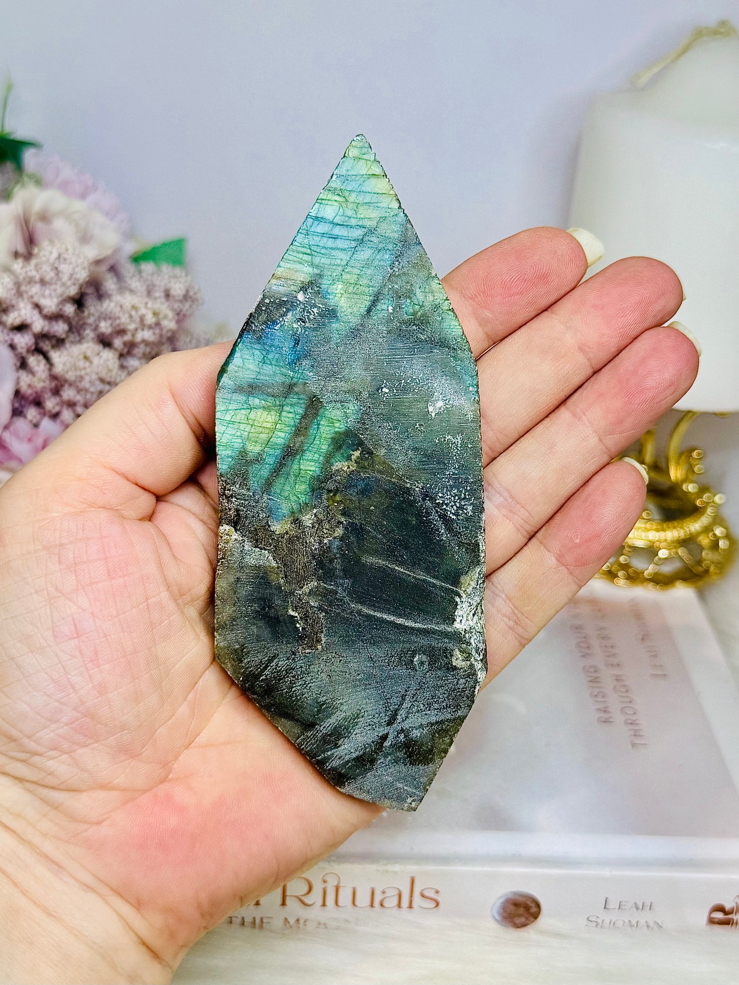 Phoenix Carved In Labradorite Slab (slab unpolished) 13cm
