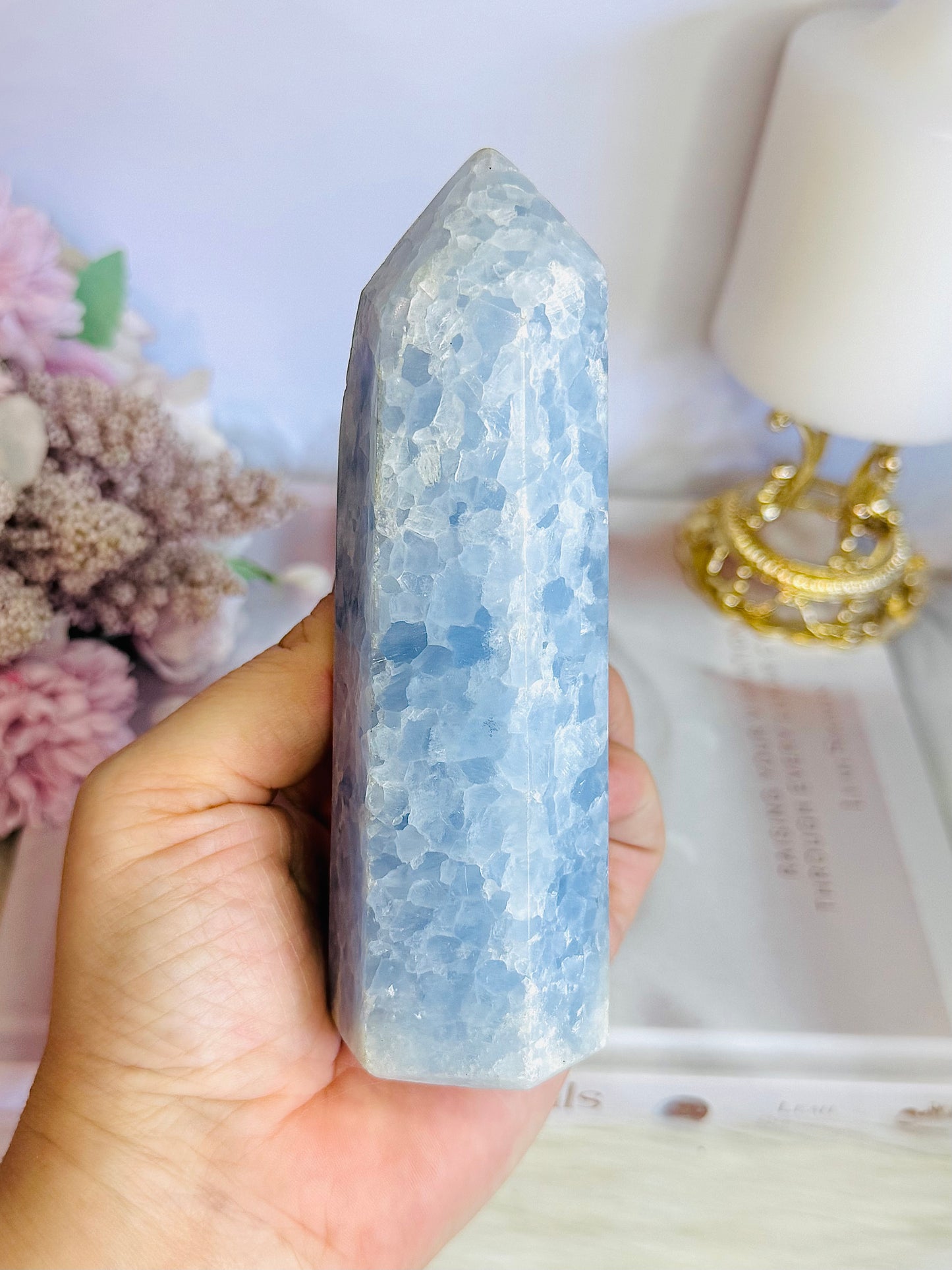 Gorgeous Natural High Grade Blue Calcite Chunky Tower 13cm