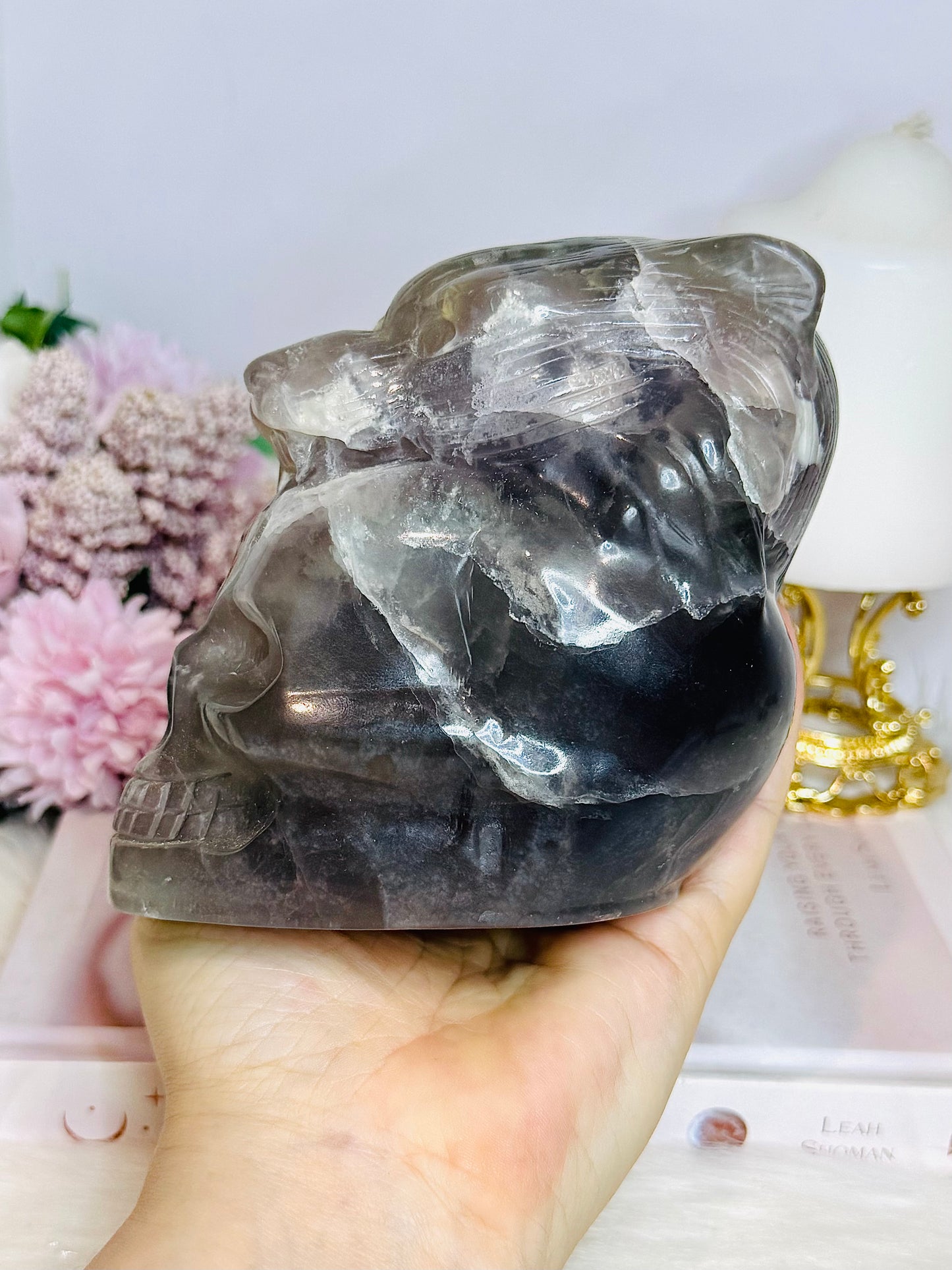 Large Fluorite Carved Skull with Bear Head 1.68KG
