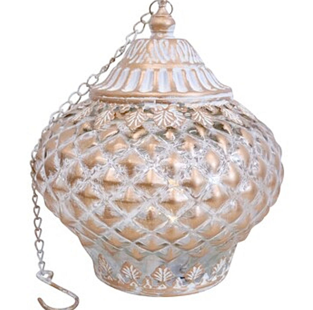 Glass Lantern Led Temple Gold/wash 15cm