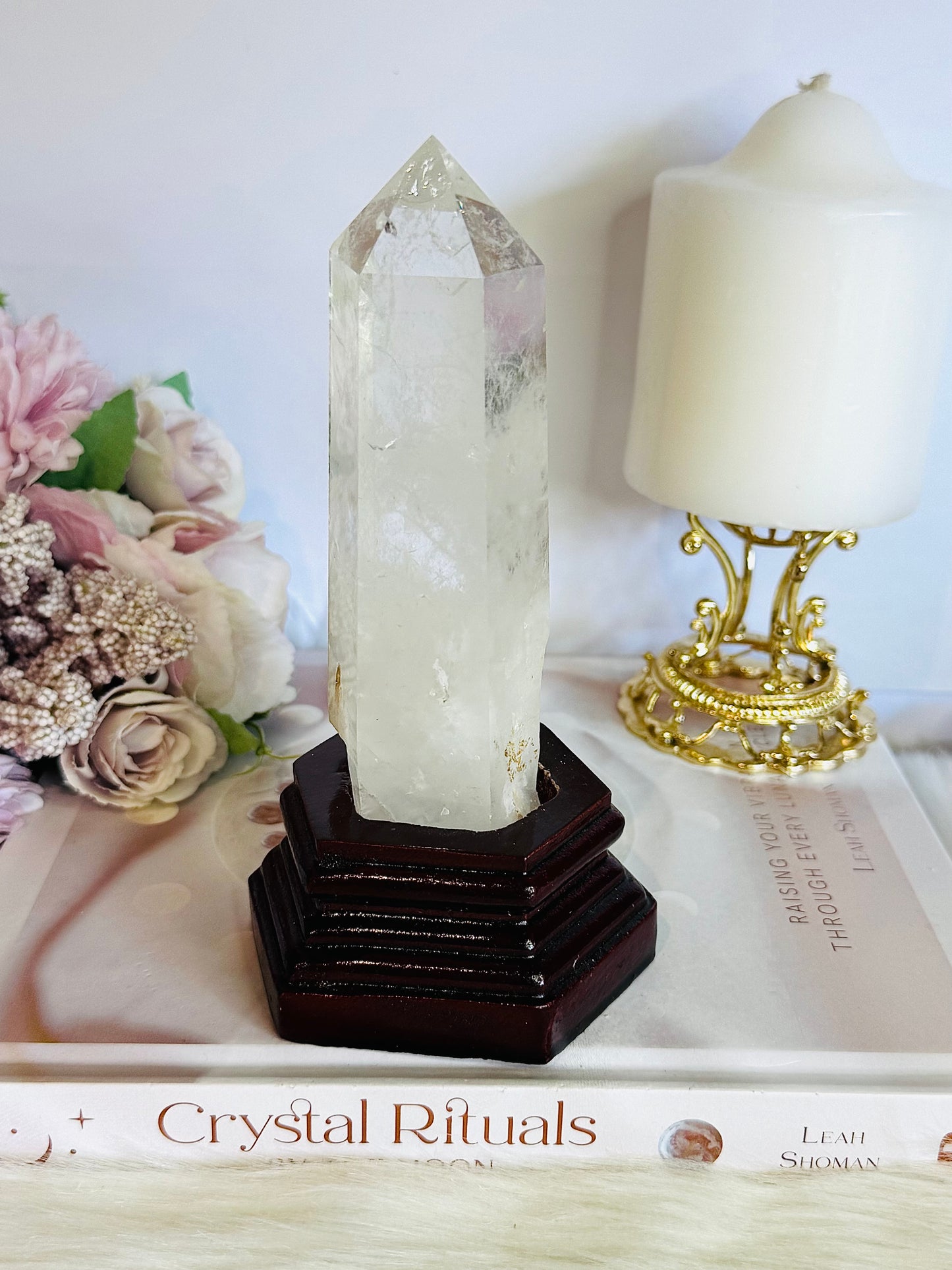The Master Healer ~ Truly Stunning Large Clear Quartz Tower on Timber Stand 14.5cm