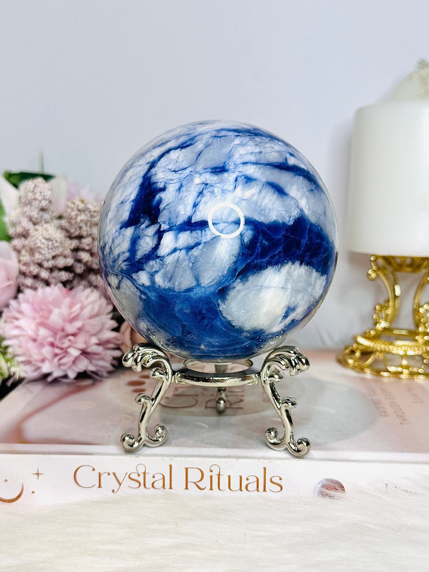 Large Blue Sodalite Sphere on Stand 970g