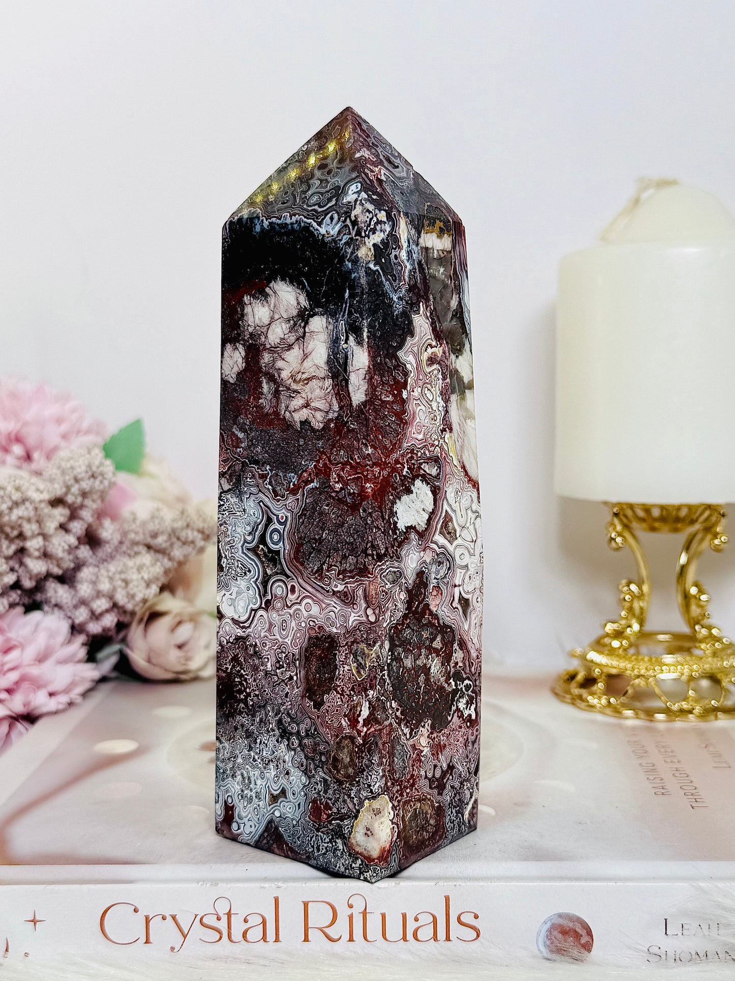 High Grade Druzy Mexican Lace Agate Chunky Tower 635g 16cm
