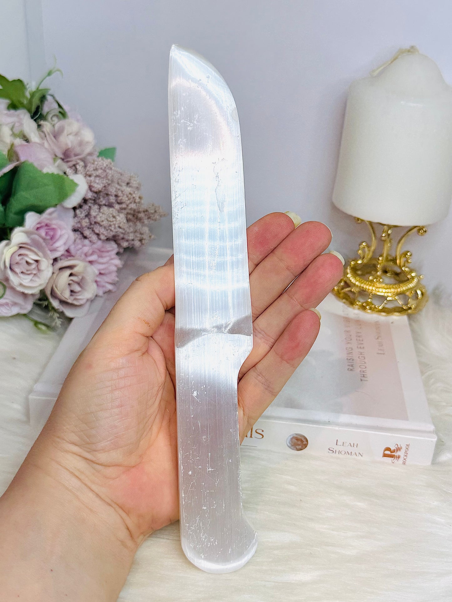 Large Selenite Carved Knife 23cm (reduced as knife has scratches)