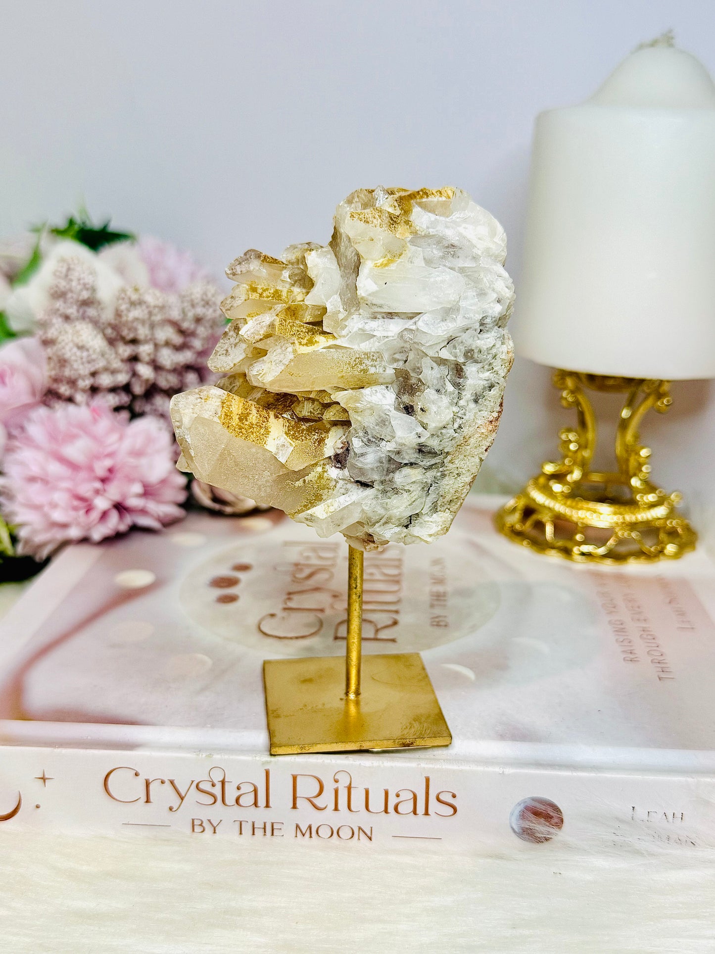 Natural Lithium Cluster Specimen on Gold Stand 12cm 310g