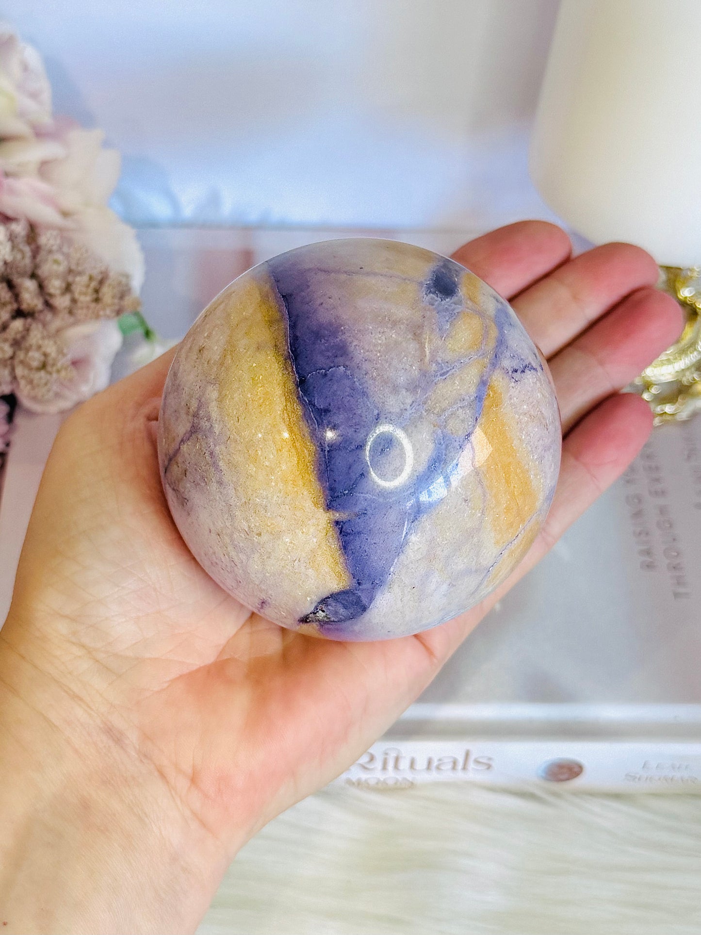 High Grade Rare Incredible Large Natural Tiffany Stone Carved Sphere On Stand 8cm 678grams