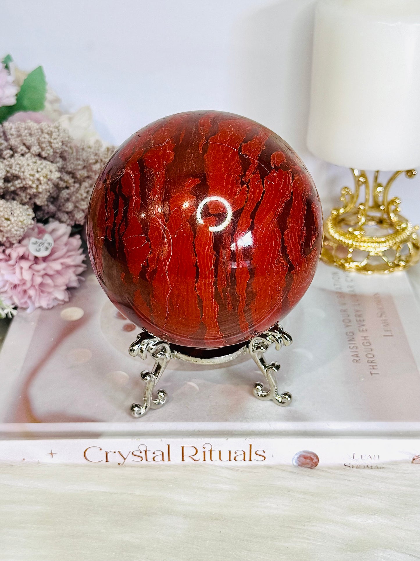 Red Jasper Huge Sphere On Stand 1.5KG 10cm