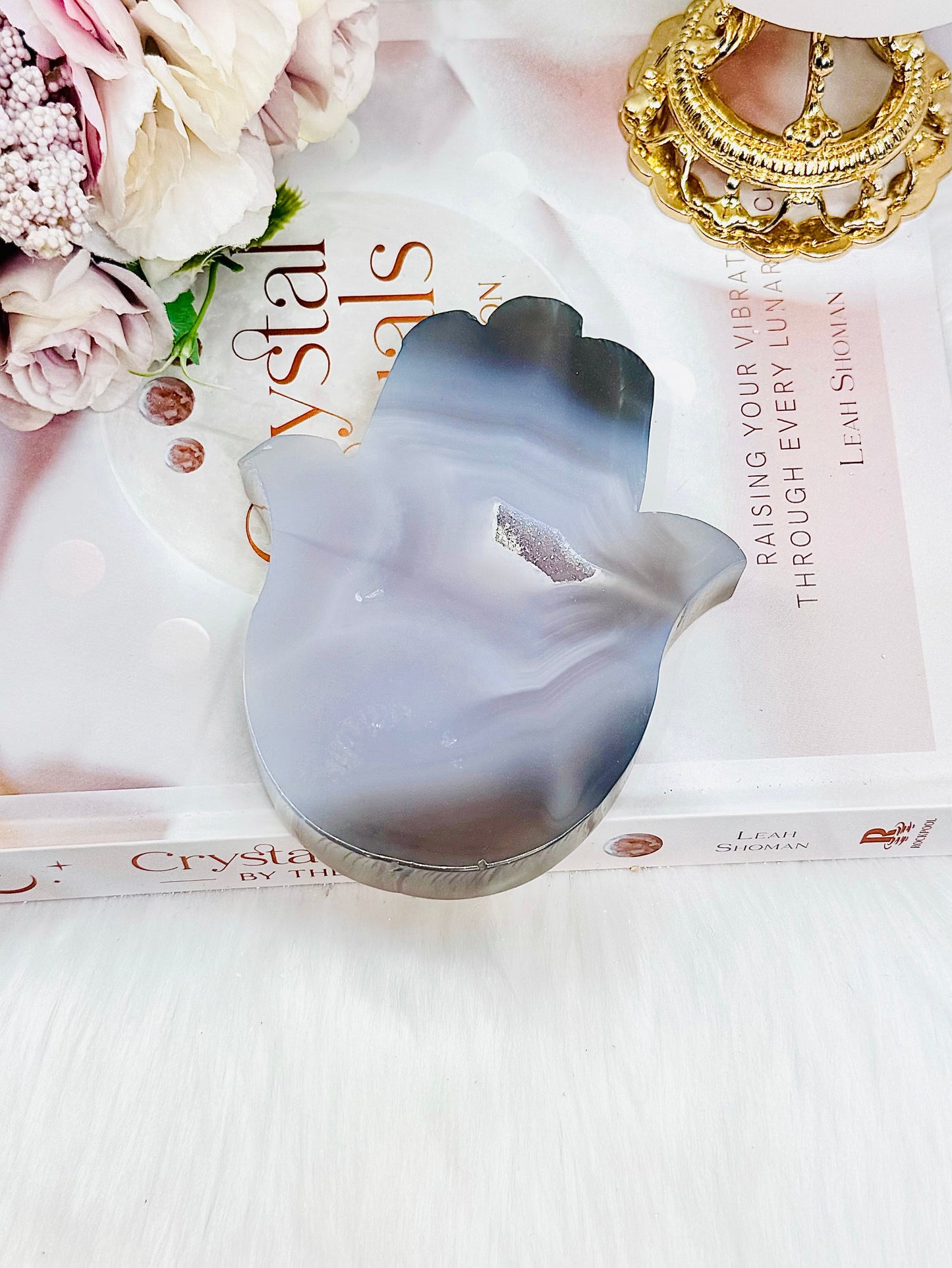 Large Chunky Druzy Agate Carved Hamsa Hand 12cm 276grams