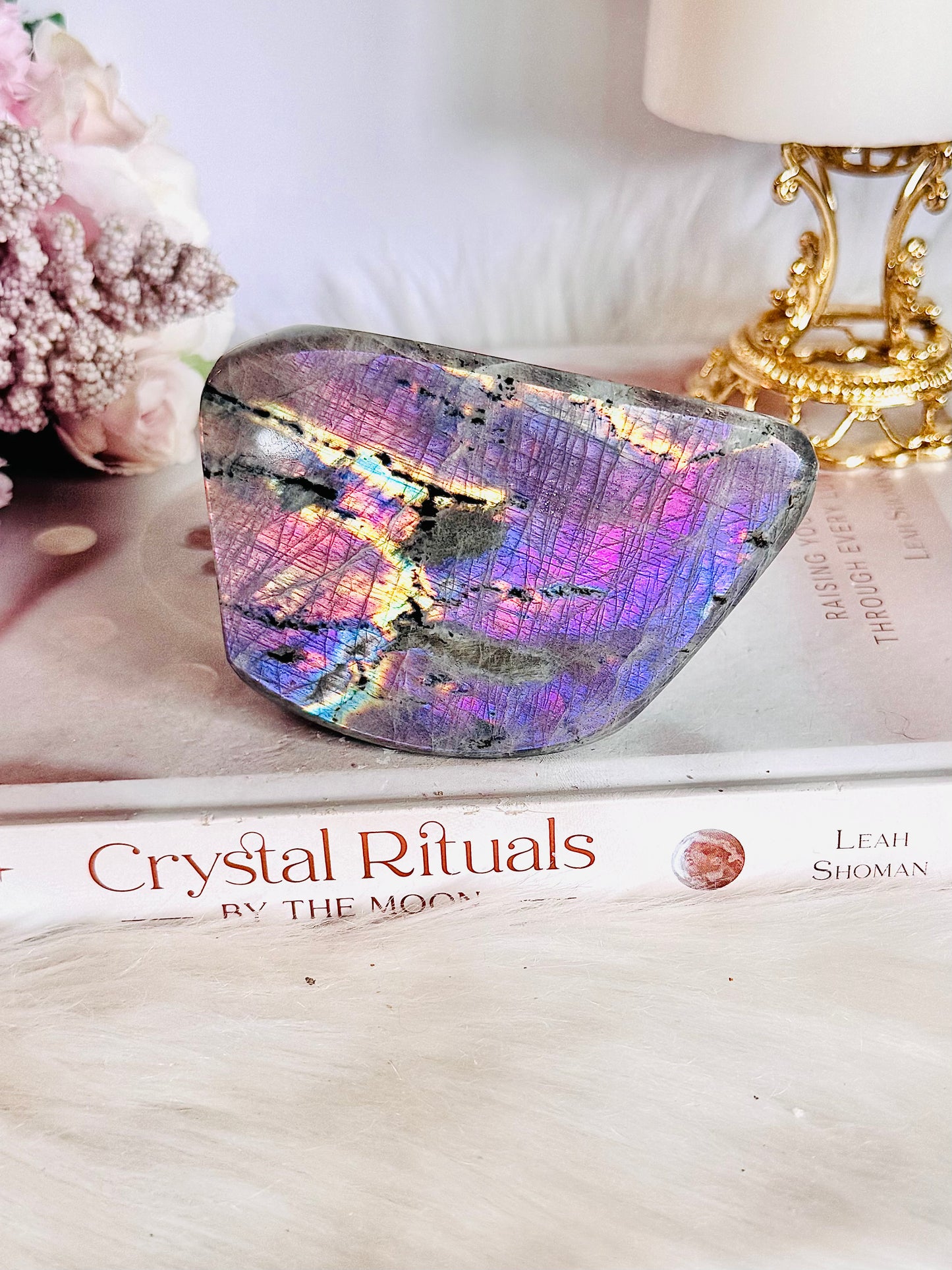 Incredible Colourful Flash with Hot Pink & Purple Natural Labradorite Polished Freeform 361grams 10cm