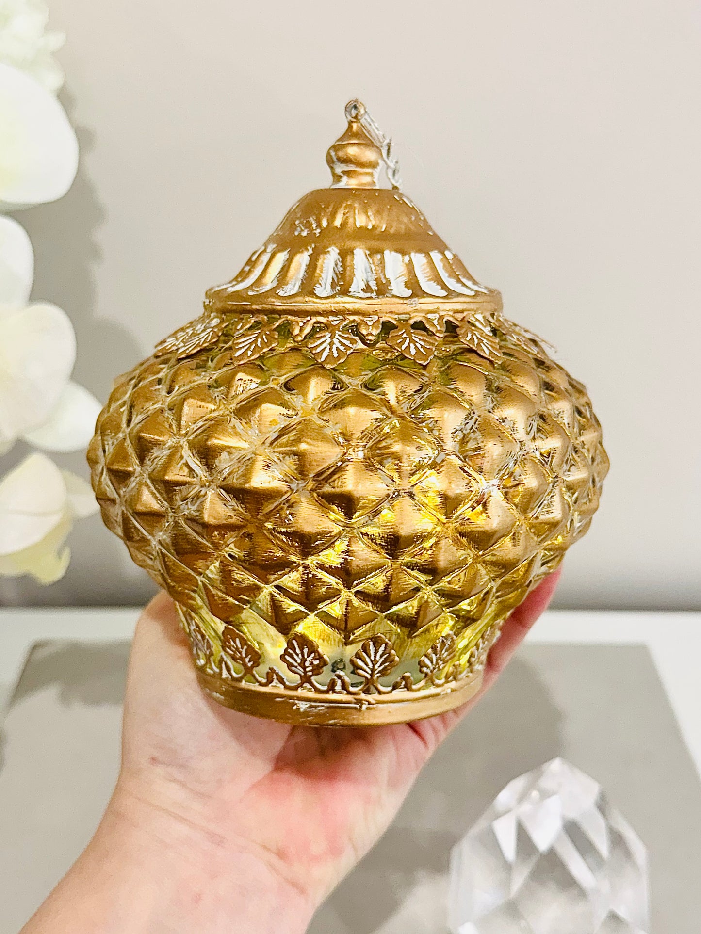 Glass Lantern Led Temple Gold/wash 15cm