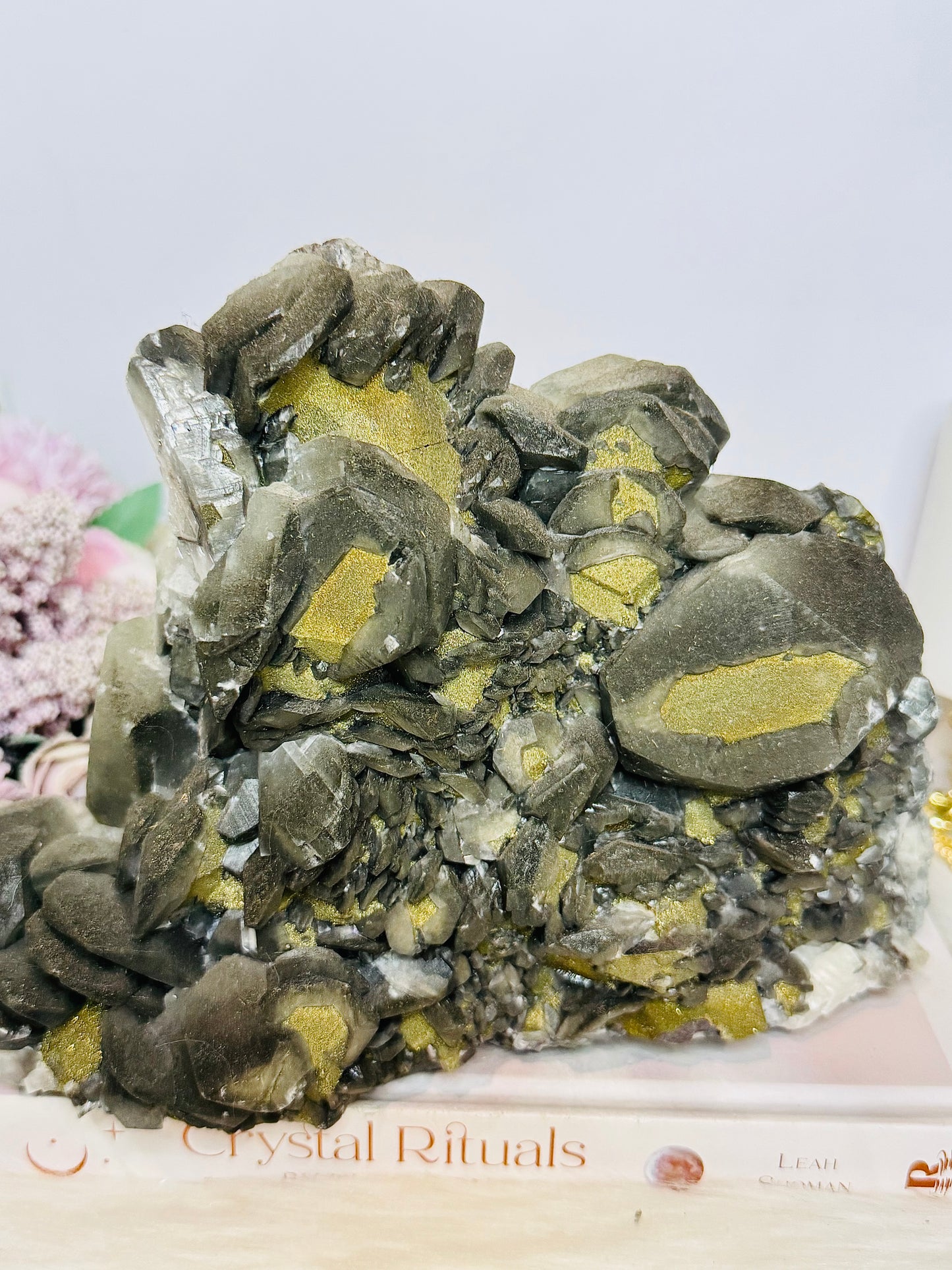 A Collectors Piece ~ Huge Black Benz Calcite Specimen with Pyrite 23cm 2.5KG