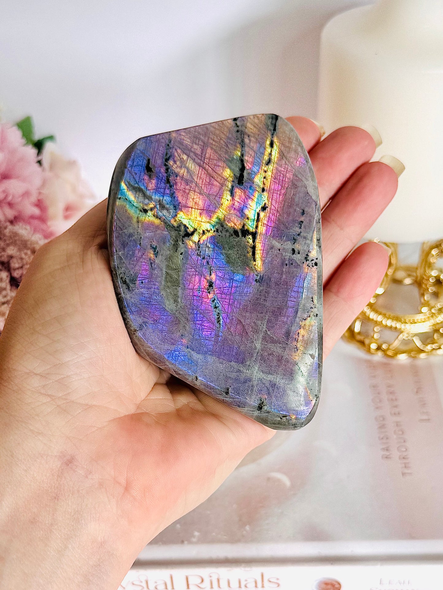 Incredible Colourful Flash with Hot Pink & Purple Natural Labradorite Polished Freeform 361grams 10cm