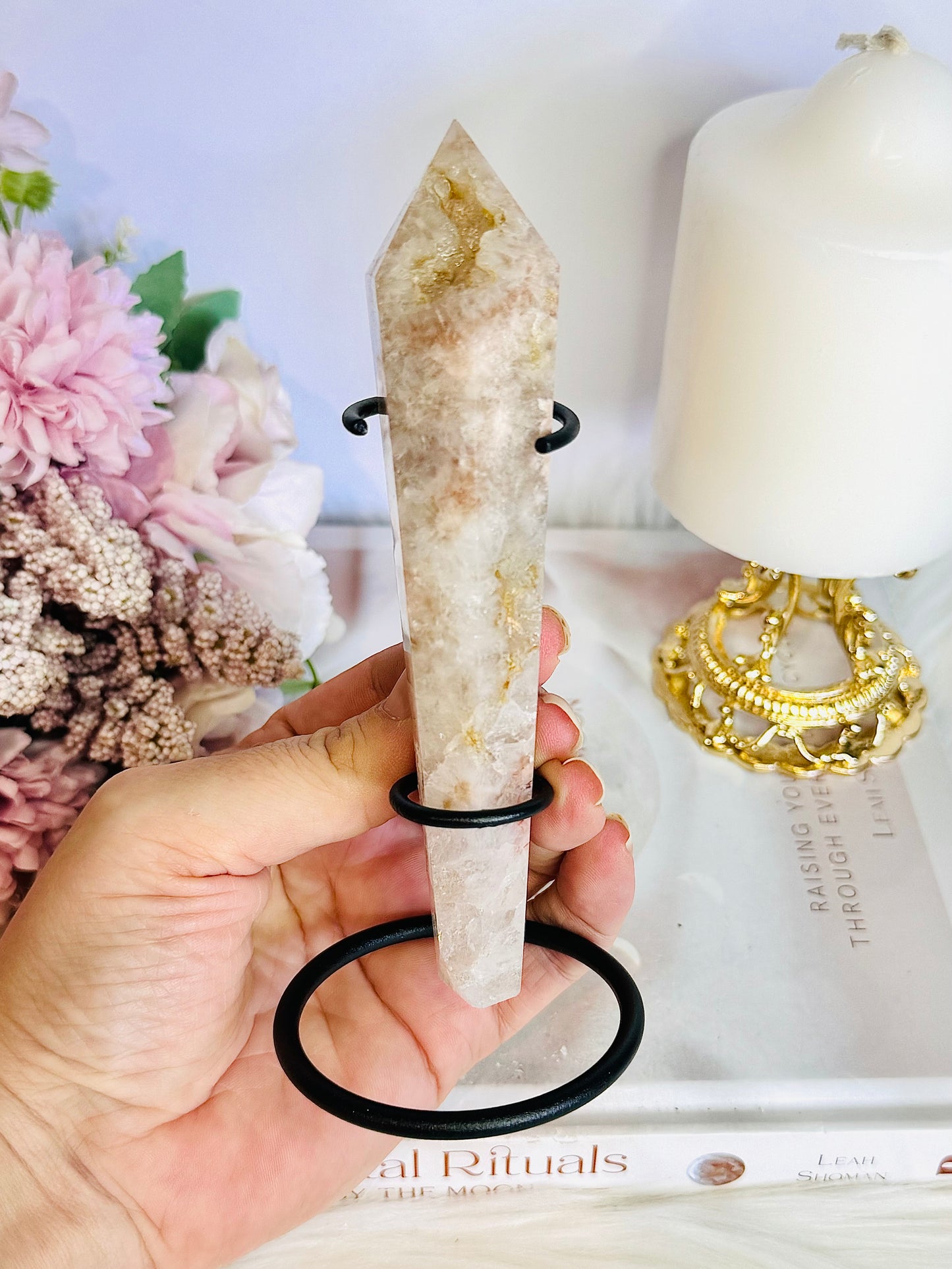 Druzy Flower Agate Tower | Wand 15cm On Stand