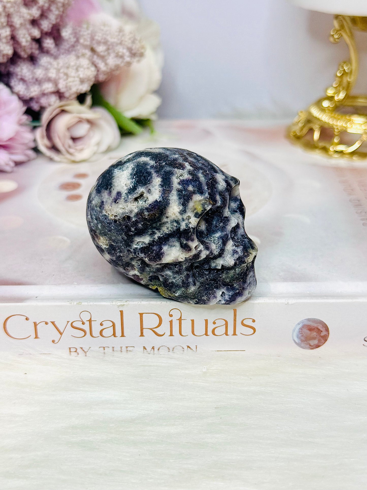 Purple Root Fluorite Carved Skull 6cm