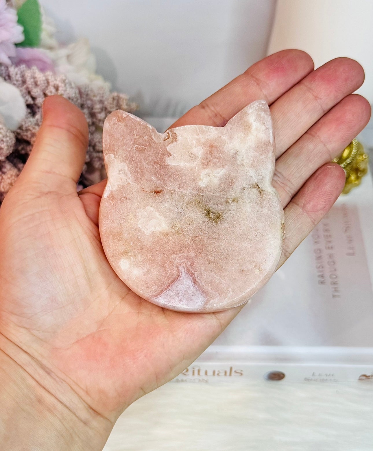 Pink Amethyst Carved Cat Head 7.5cm