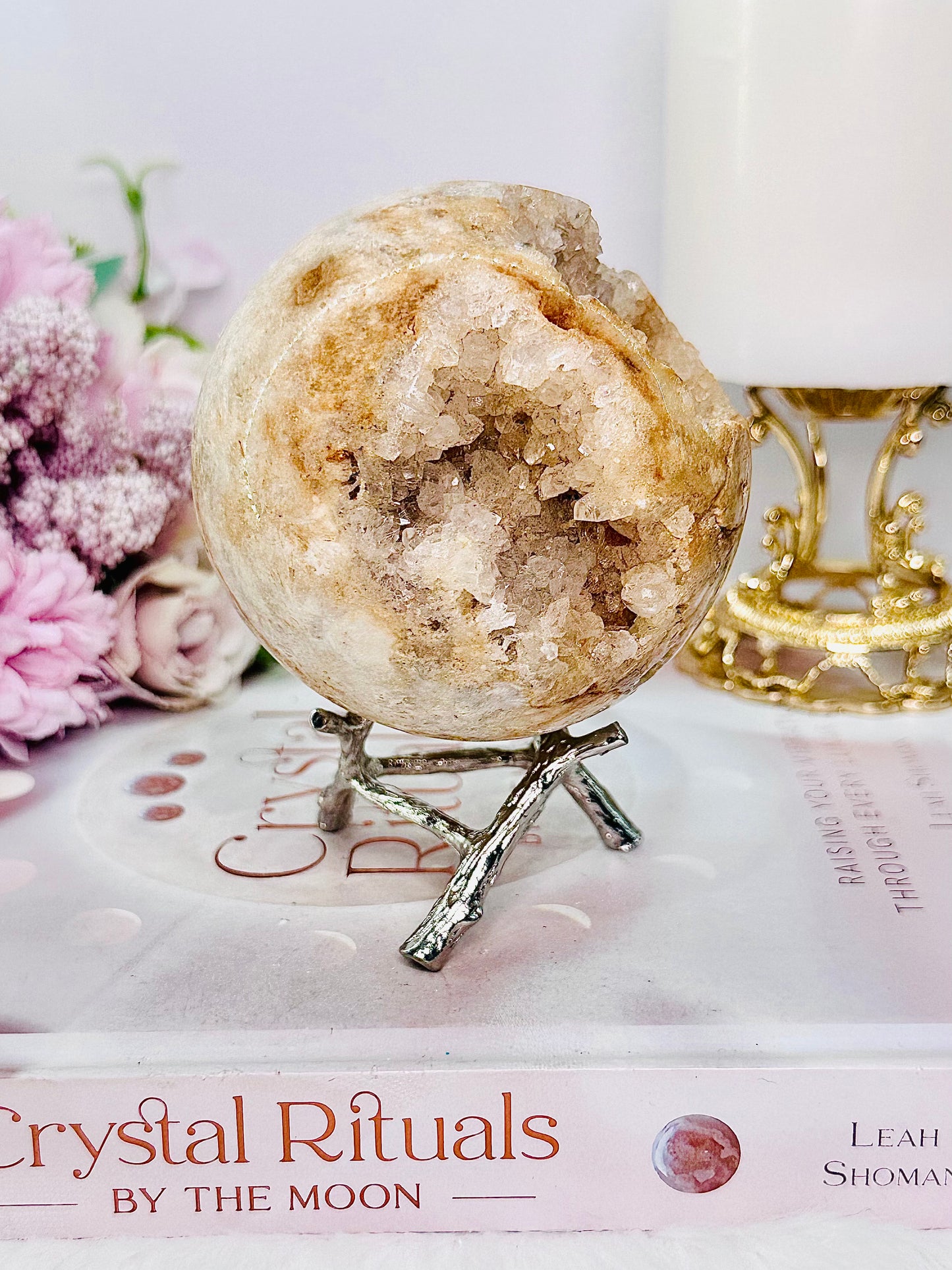 ⚜️ SALE ⚜️ Stunning Large 522gram Druzy Pink Amethyst Sphere On Silver Stand