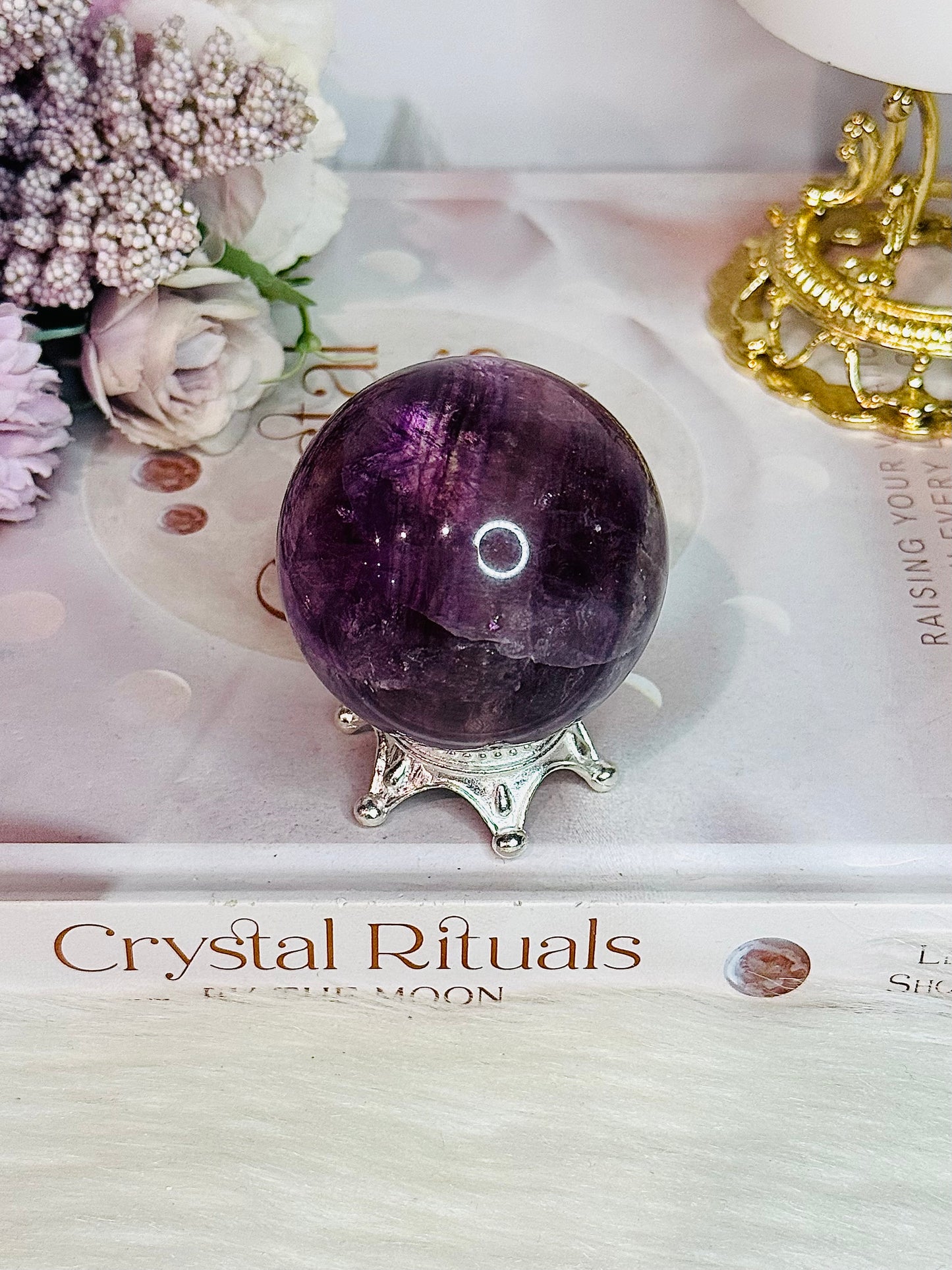 Purple Fluorite Sphere 210grams On Stand