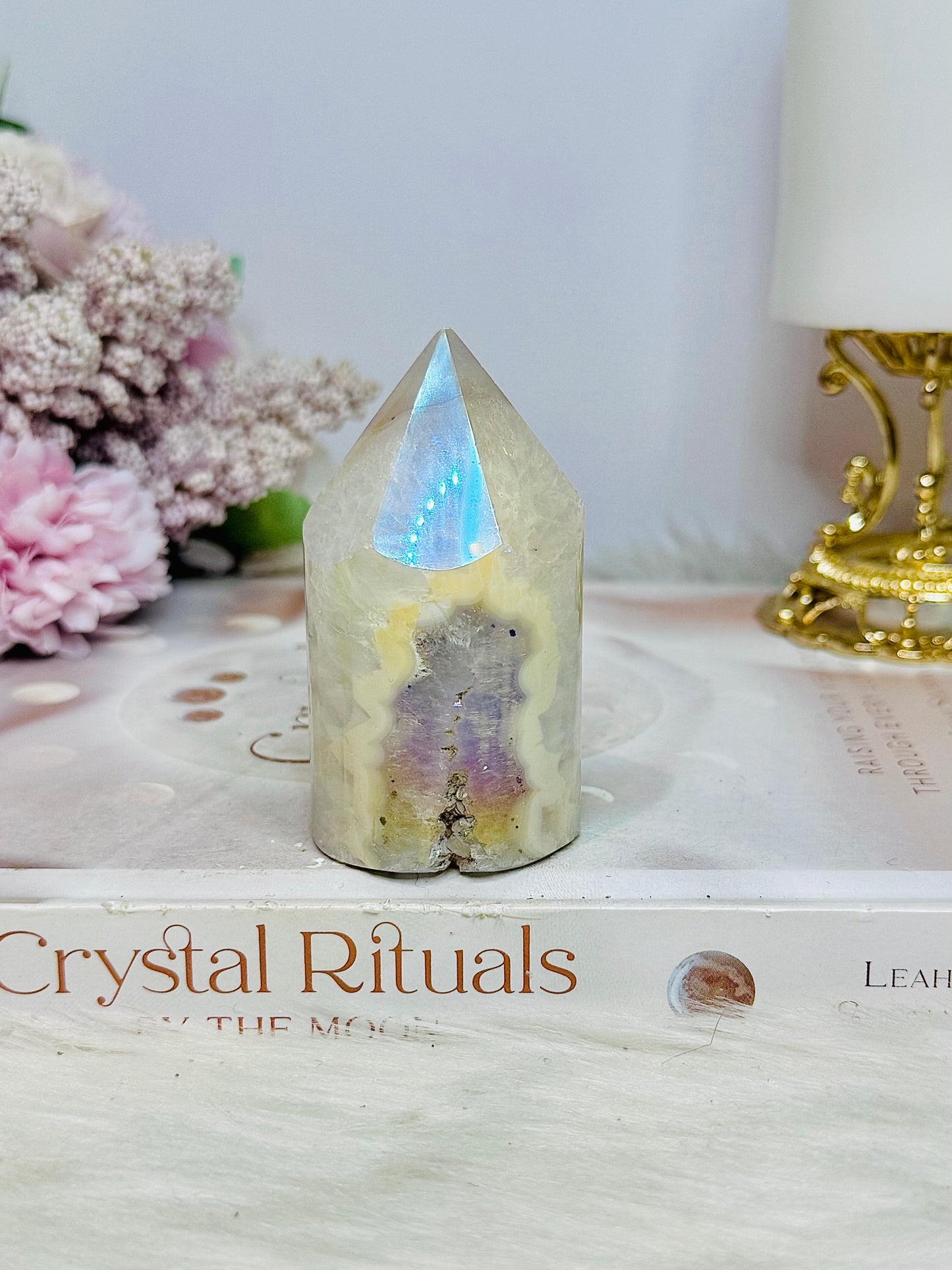 Angel Aura Druzy Agate Cylinder Tower 7.5cm