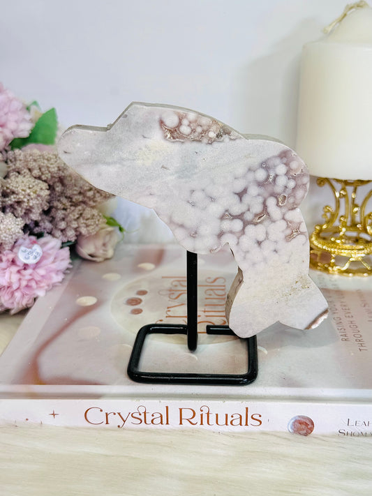 Pink Amethyst Carved Dolphin On Stand 12.5cm