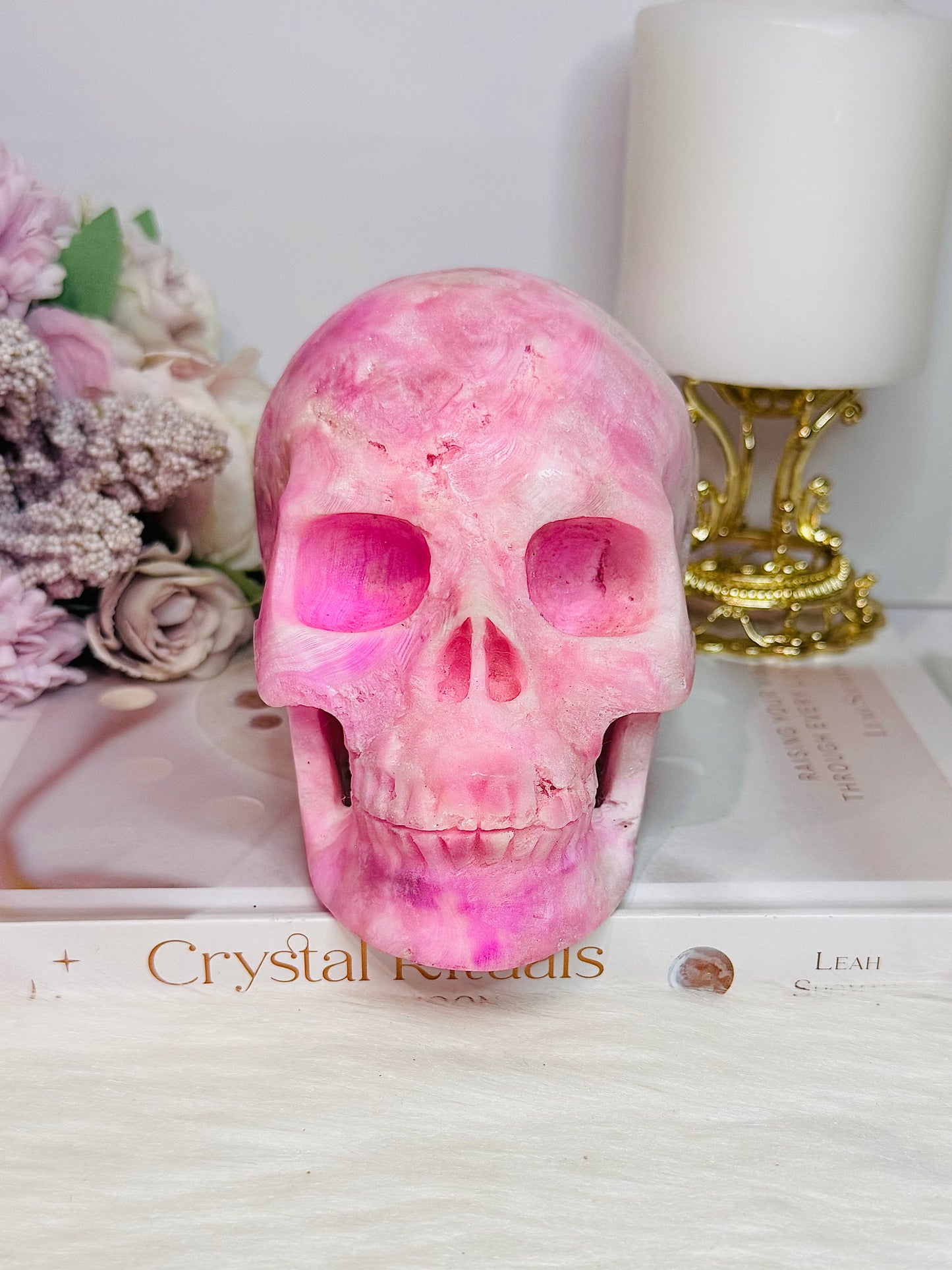 MASTERPIECE!! Absolutely Incredible Huge Natural Pink Oragonite Carved Skull 1.06KG 13cm