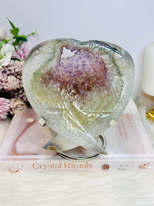 Large Amethyst X Agate Druzy Wings / Heart on Stand 14cm