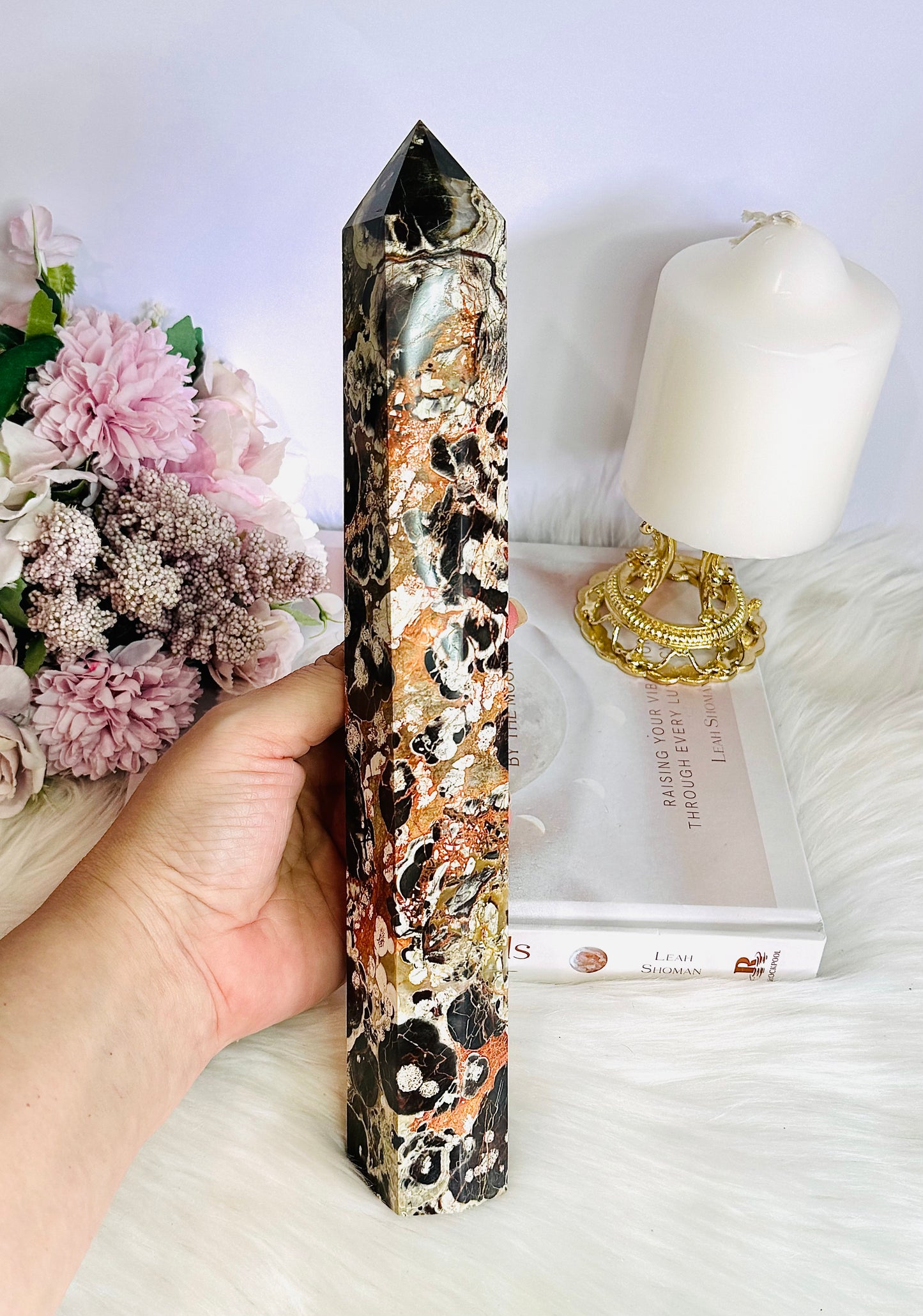 Giant Stunning 28cm Natural Money Agate Perfectly Carved Tower