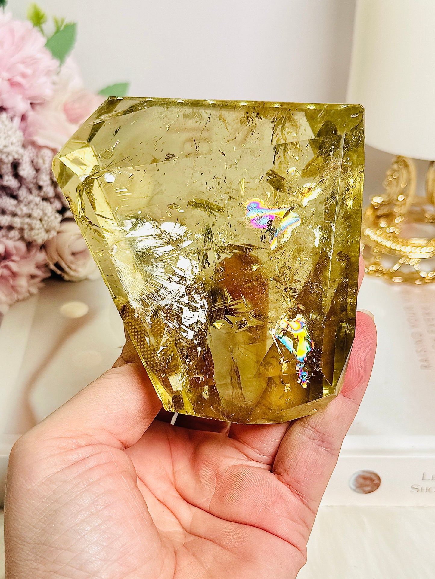 Spectacular Large 456gram 9cm Citrine Freeform with Rainbows