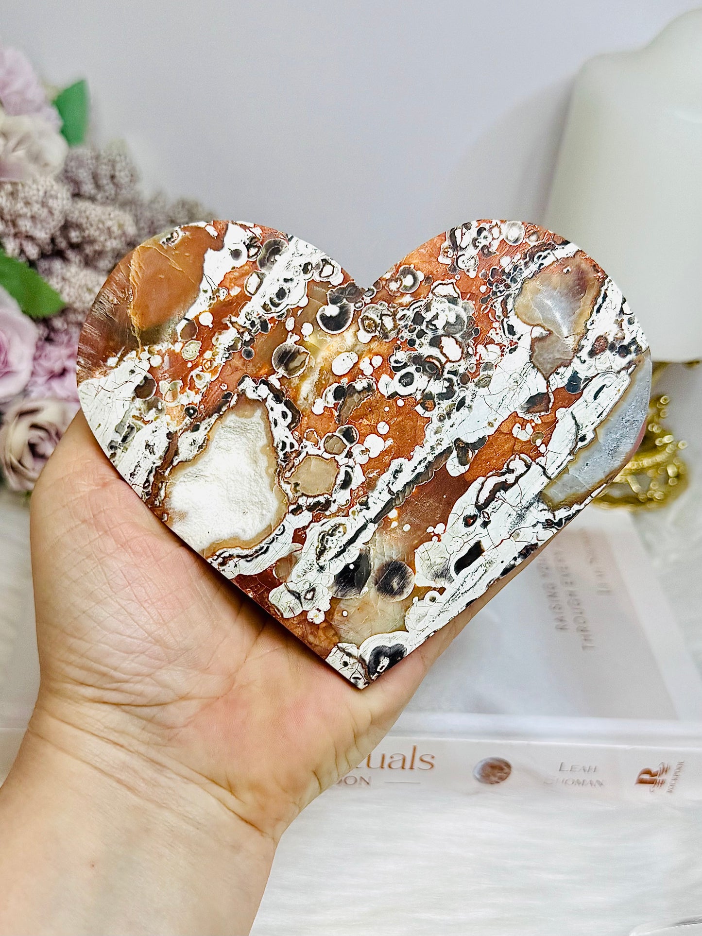 Large Money Agate Heart on Stand 12cm