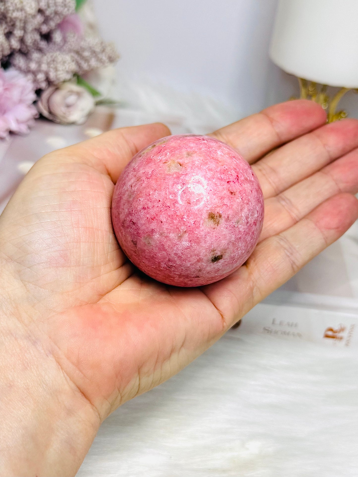 Thulite Sphere with Epidote 214g On Stand