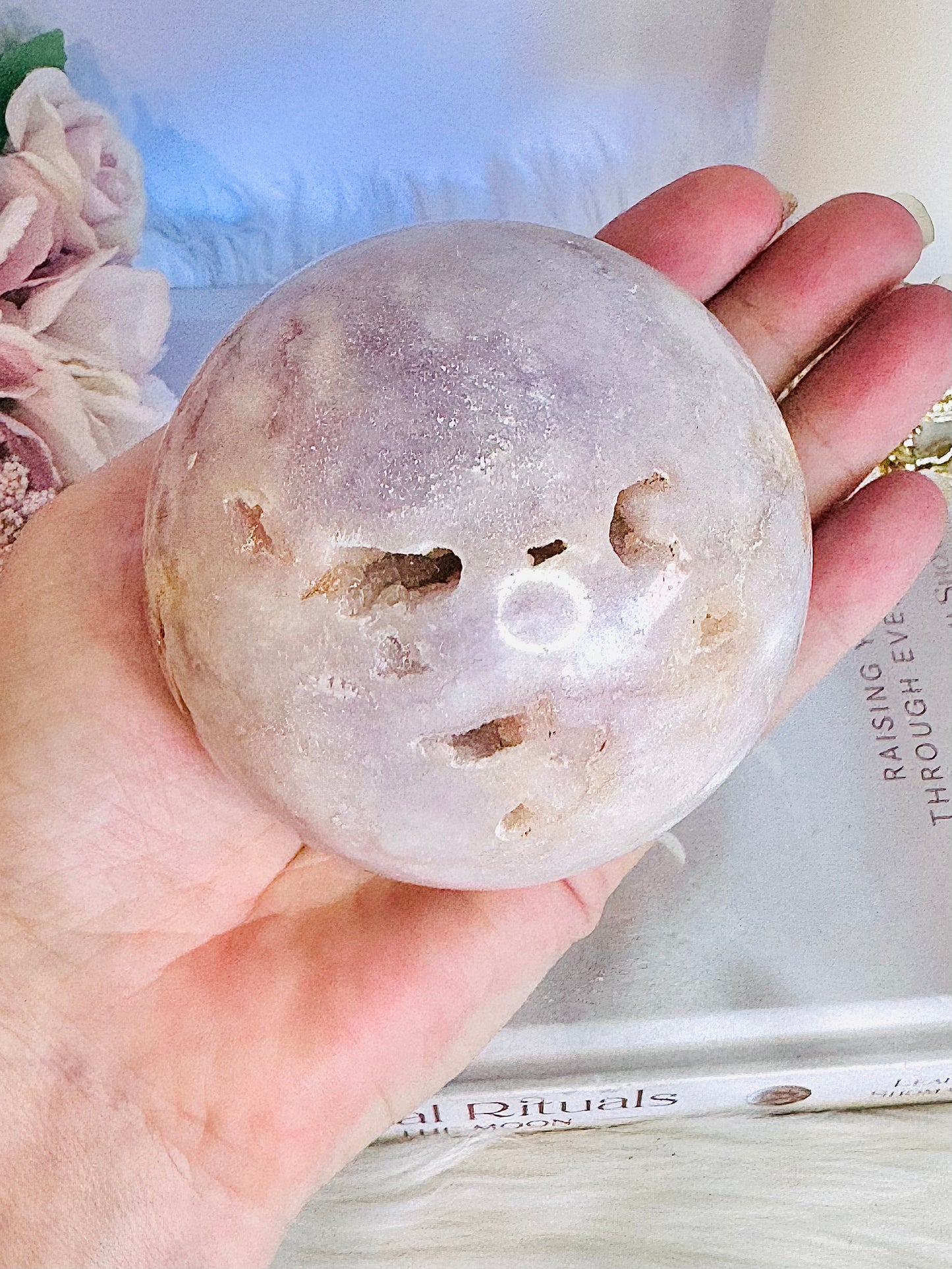 Natural Large Druzy Pink Amethyst Carved Sphere on Stand From Brazil 610grams