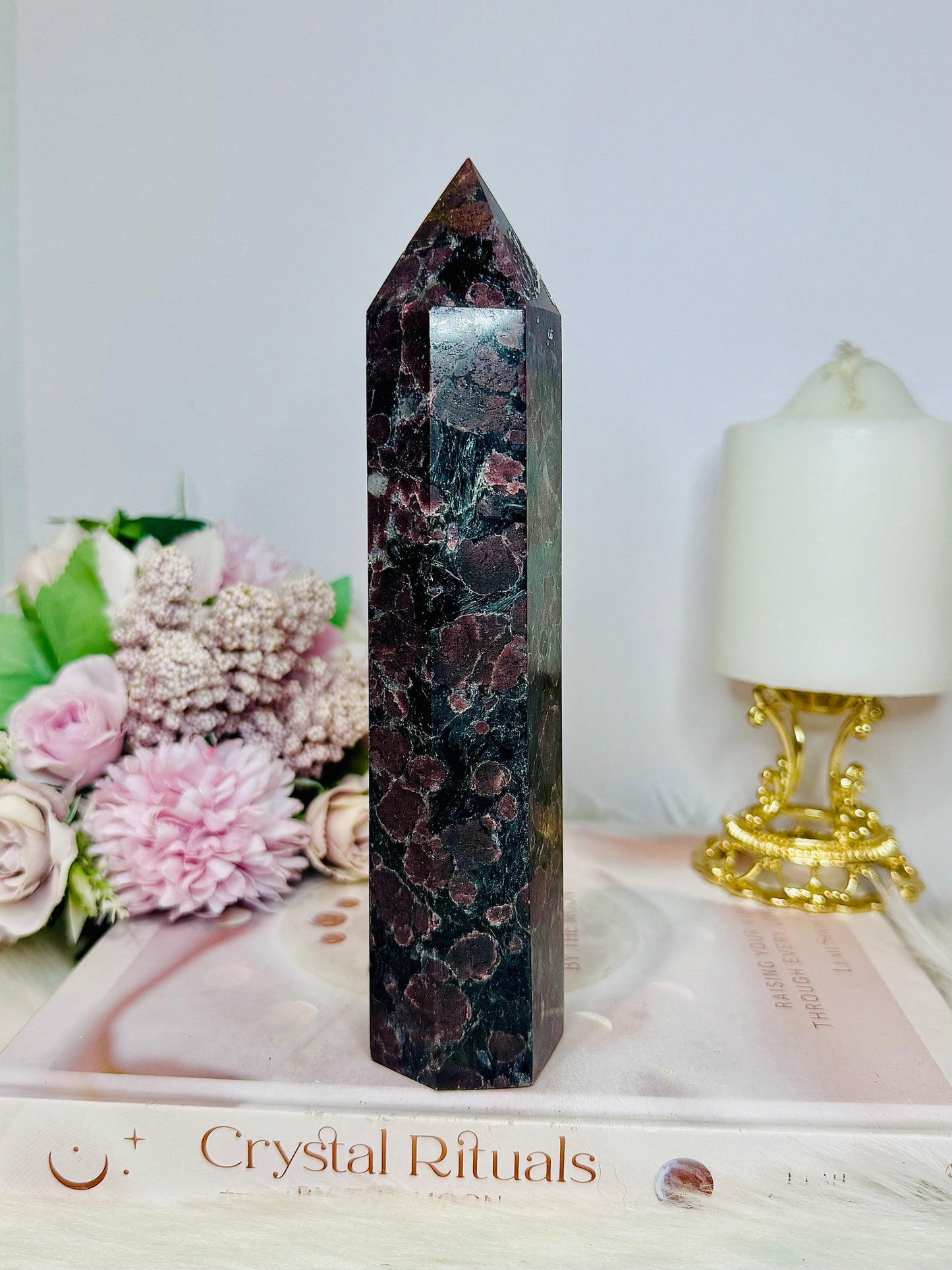 Large Natural Garnet In Astrophyllite Tower 19cm
