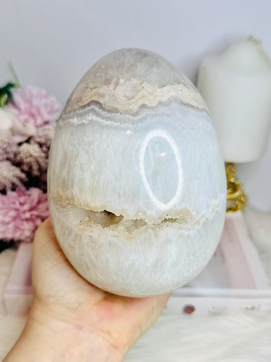 Huge Druzy Agate Carved Egg On Stand 1.75KG