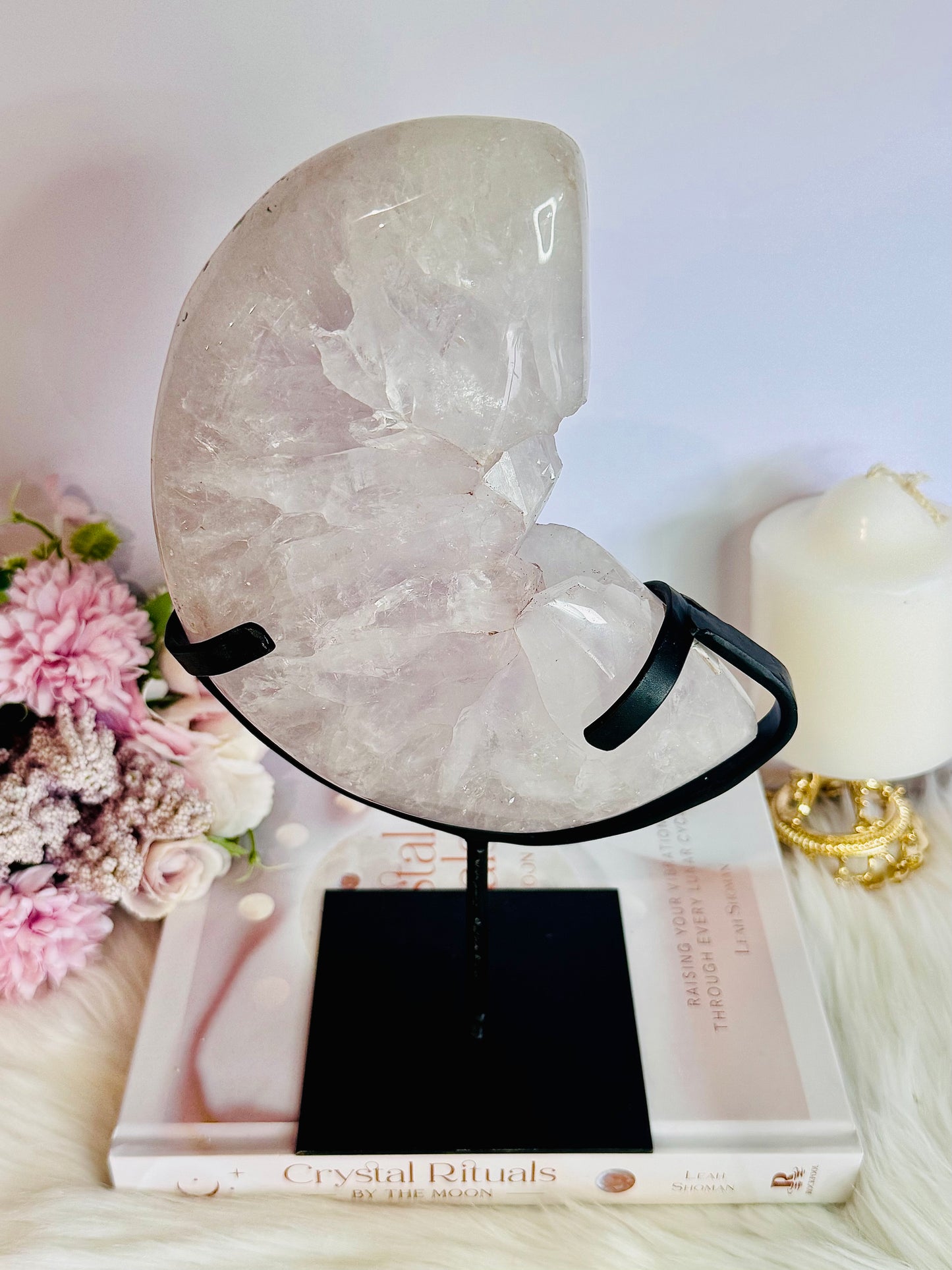 ⚜️ SALE WITH $100 DISCOUNT ⚜️ Huge 1.96KG Amethyst Carved Druzy Moon On Custom Stand From Brazil ~ 25cm (inc stand)