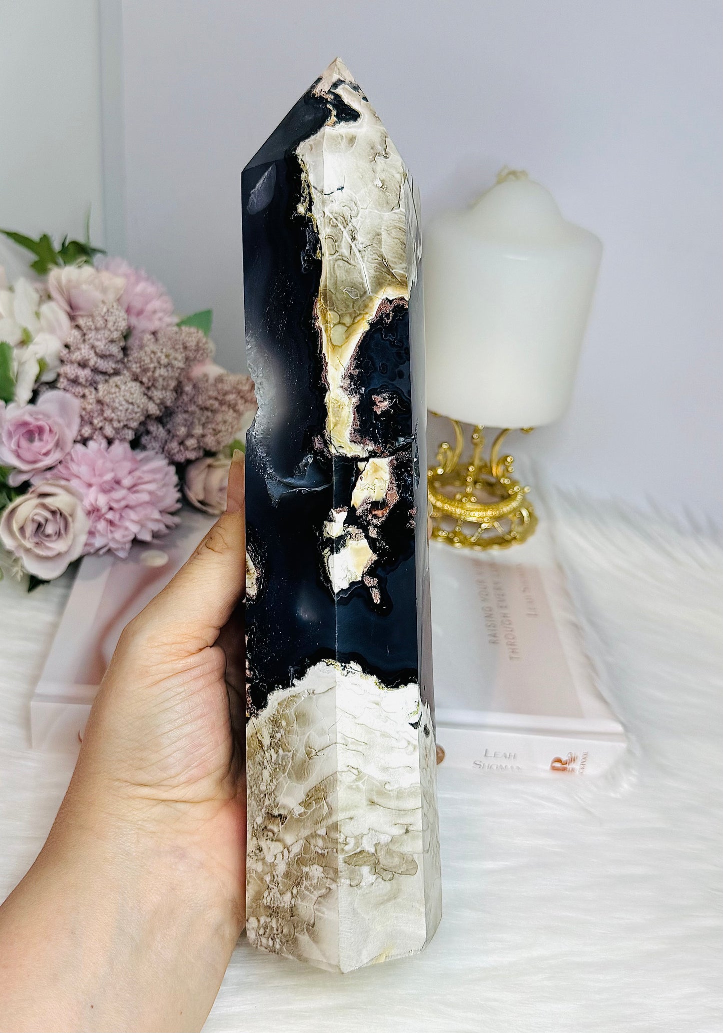 Huge Natural Volcano Agate Druzy Tower ~ UV Reactive 25cm 1.09KG