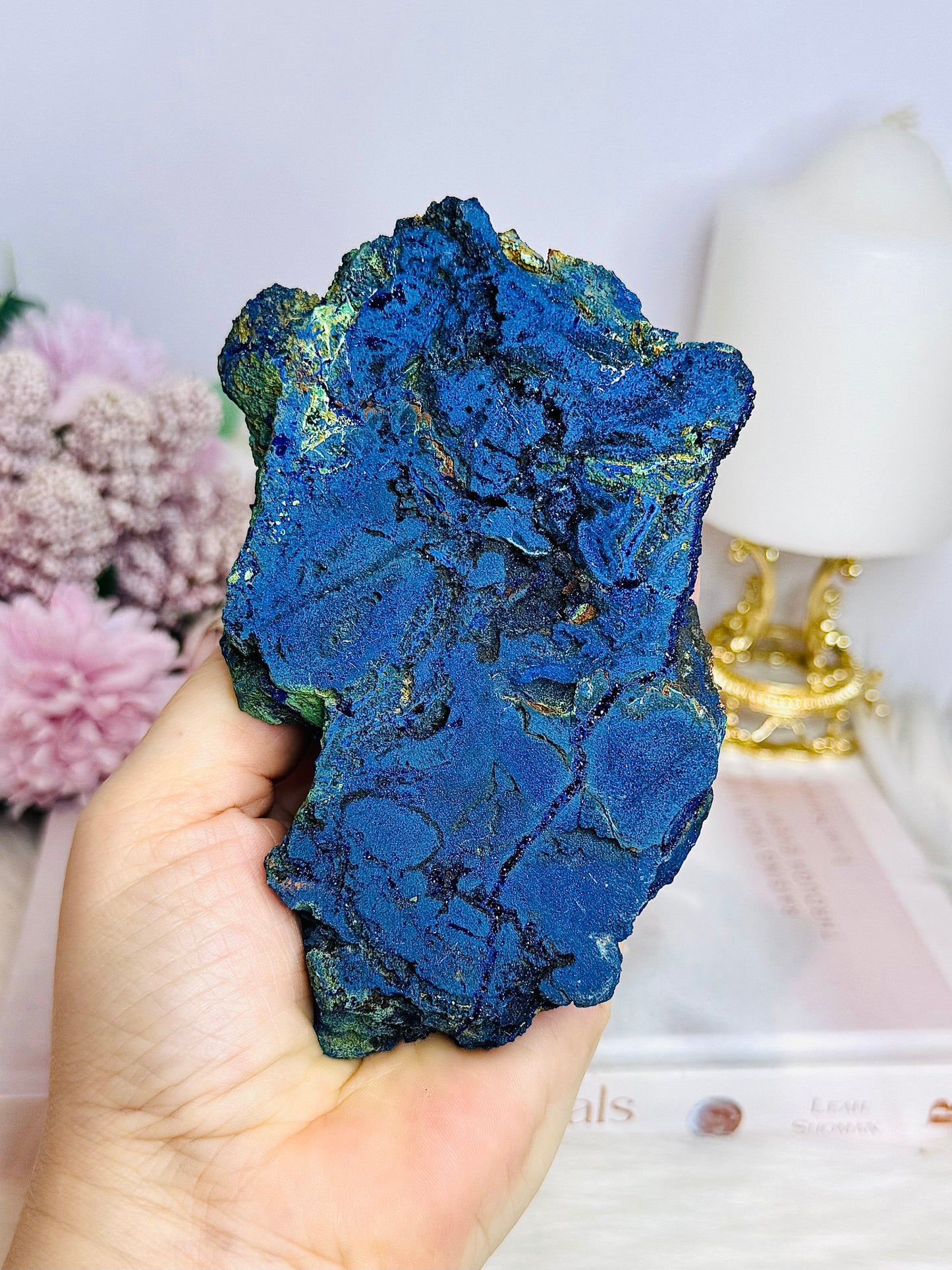 High Grade Azurite Slab with Malachite Inclusions on Stand 12cm