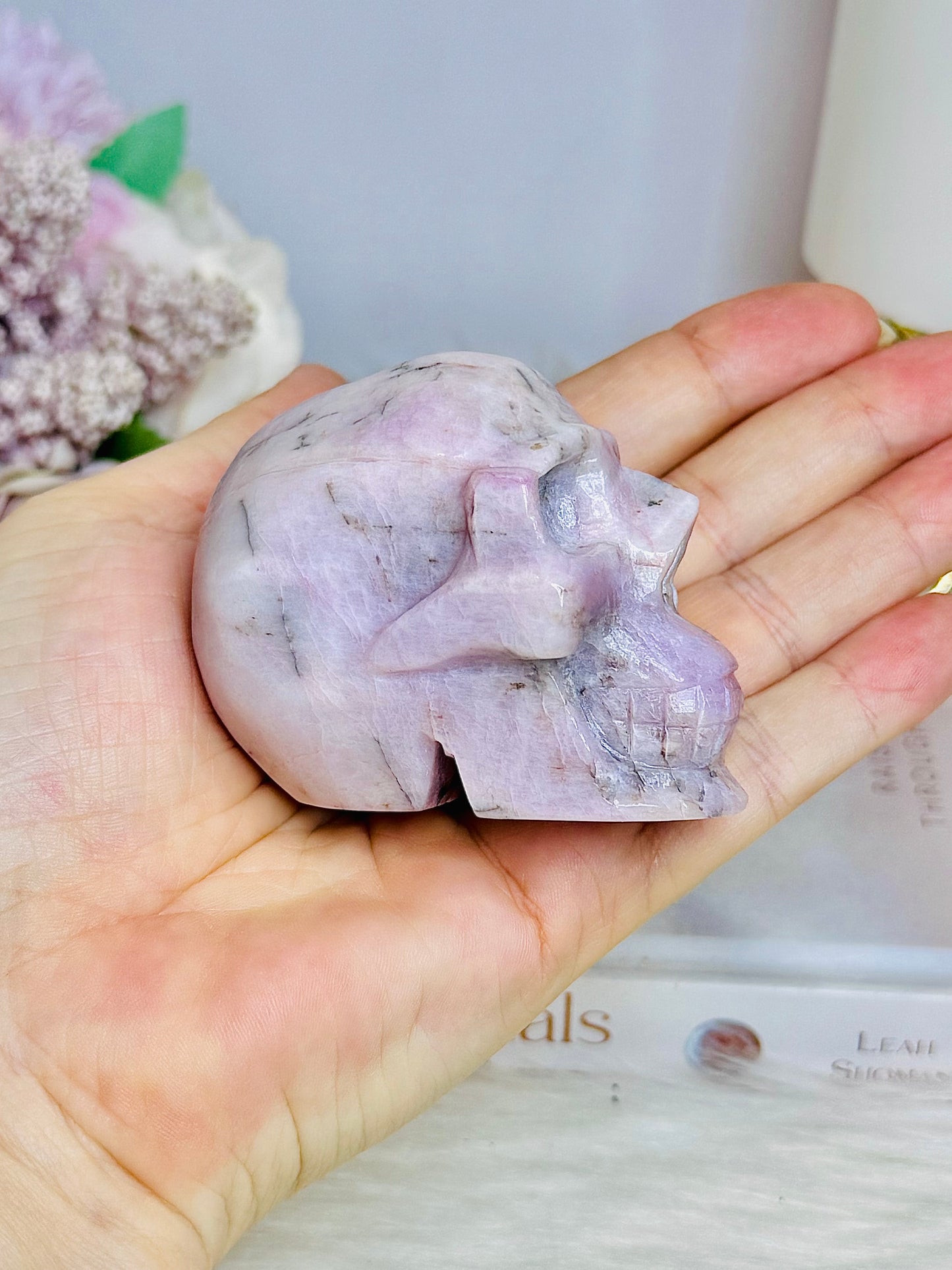Chunky Kunzite Carved Skull 7cm