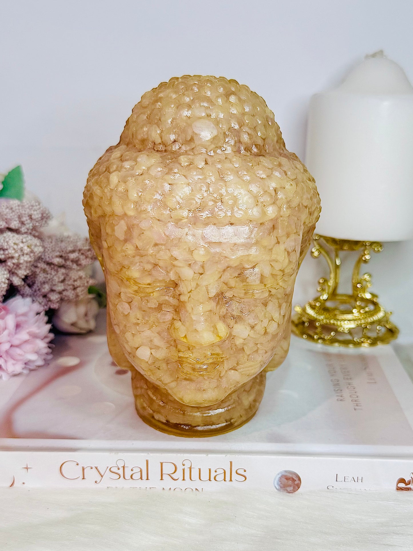 Huge 1.39KG Resin Rose Quartz Filled Buddha Head
