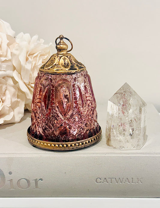 Glass Lantern Led Pink Punch 13cm