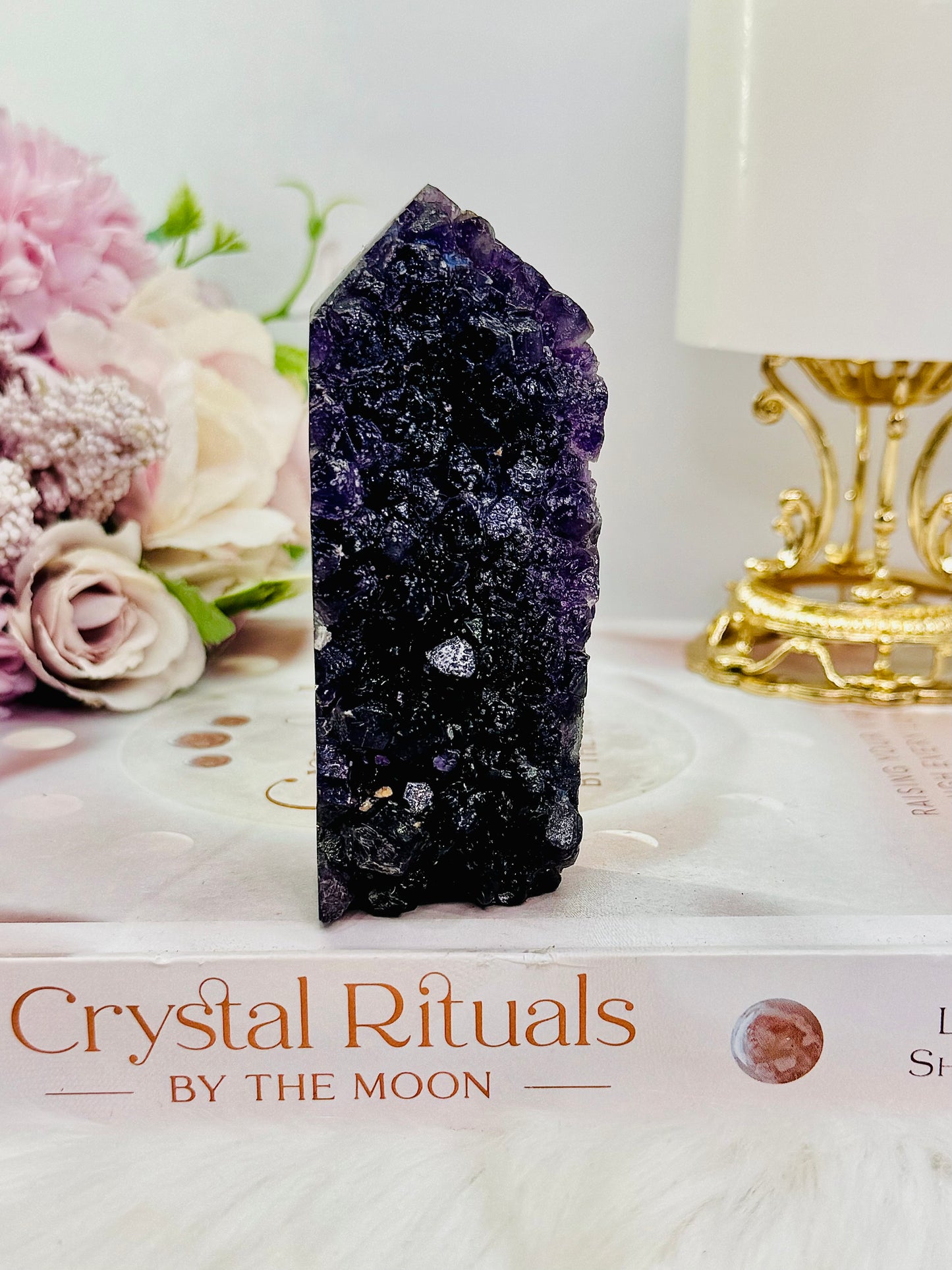Natural Purple Root Fluorite Druzy Tower 9cm