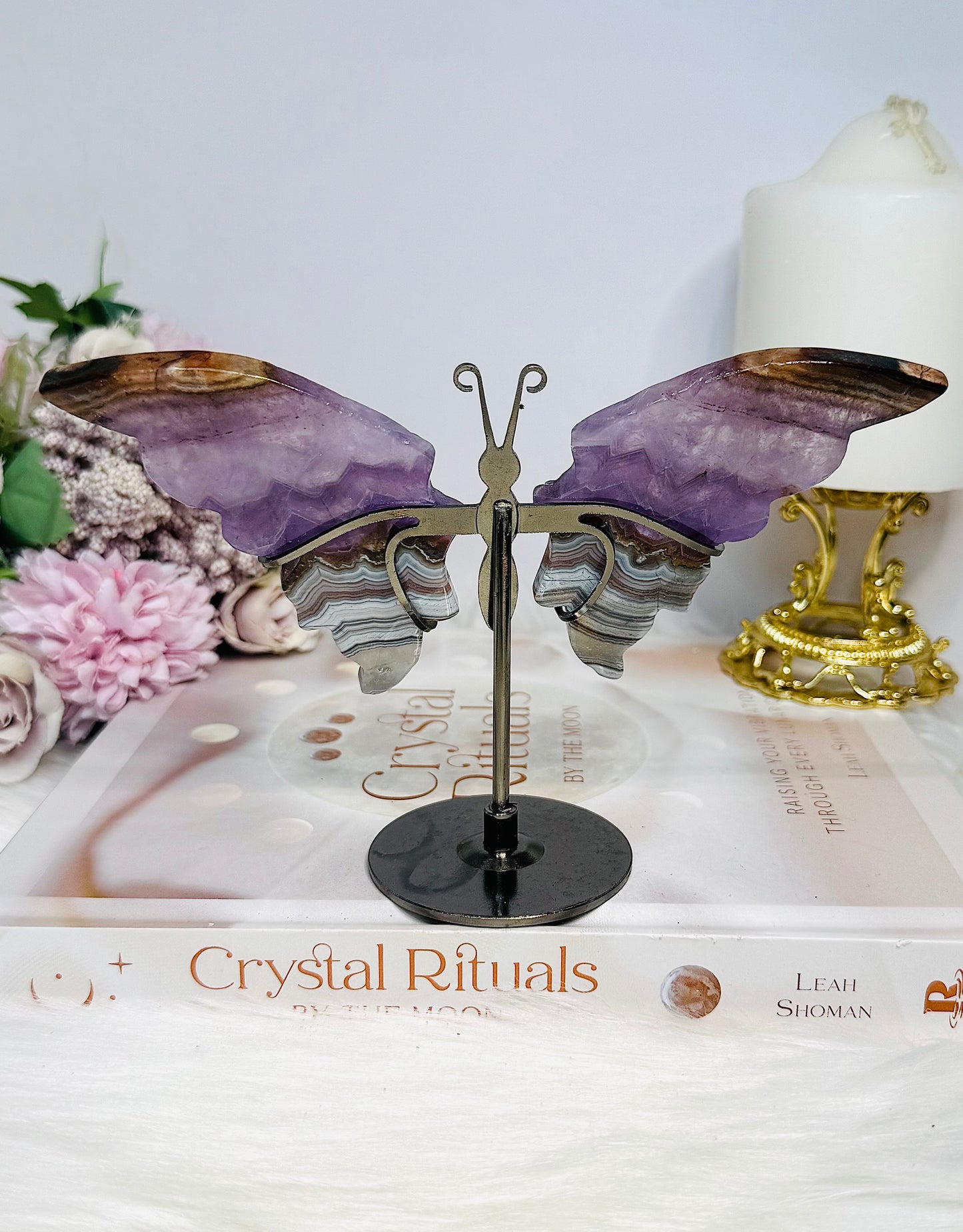 Crazy Lace Amethyst Wings on Stand 11cm