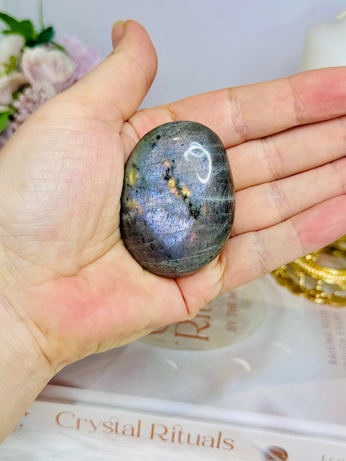 Labradorite Palm Stone with Purple Flash