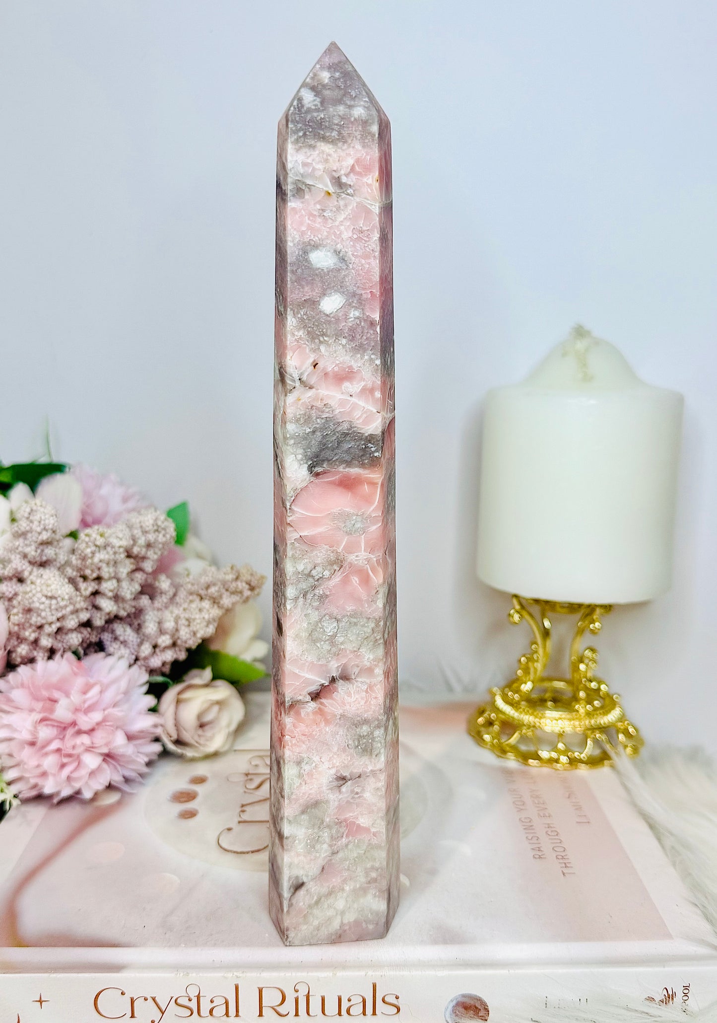 Natural Pink Opal Tall Tower 22.5cm
