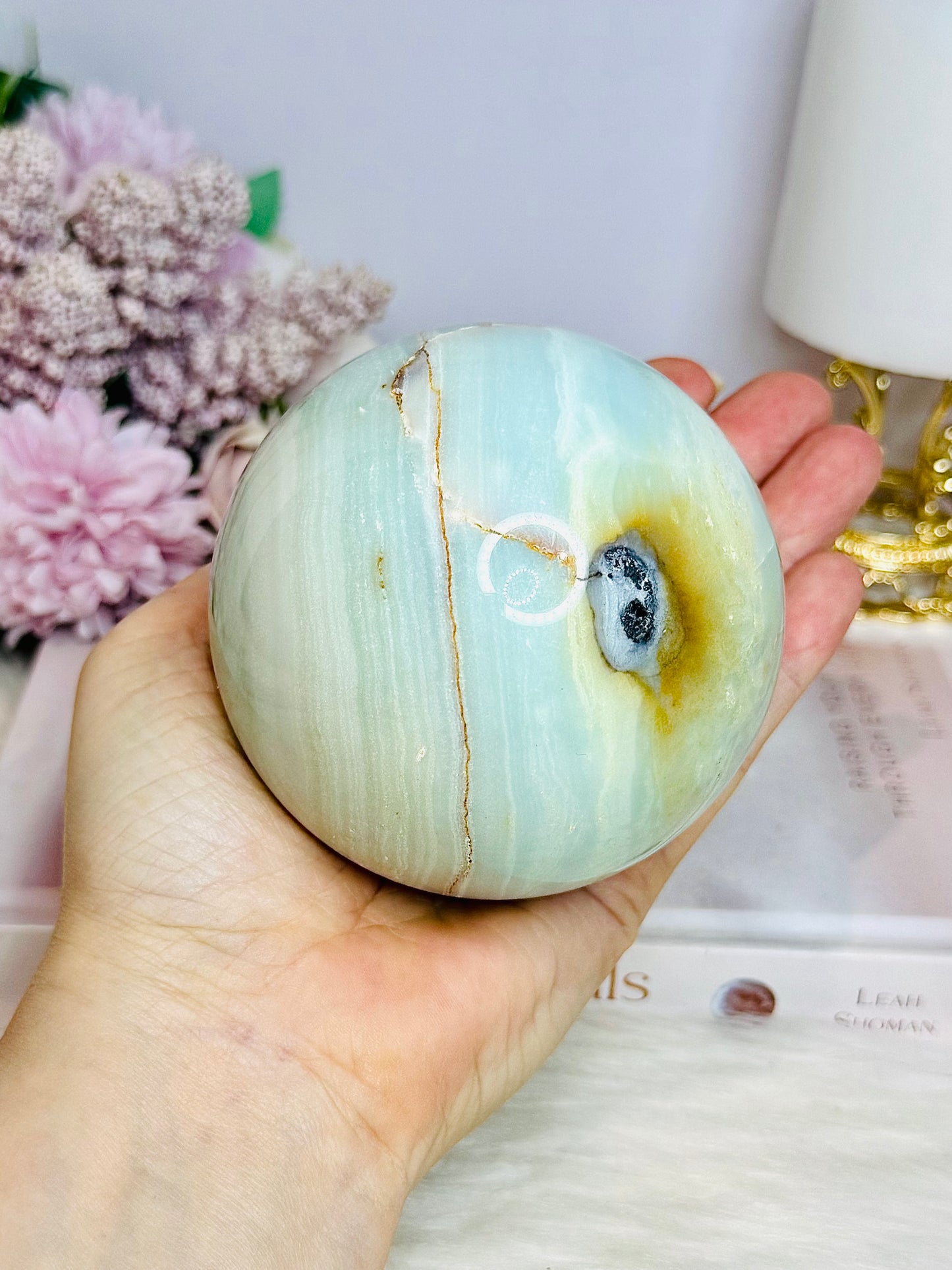 Large Caribbean Calcite Sphere 829g On Stand