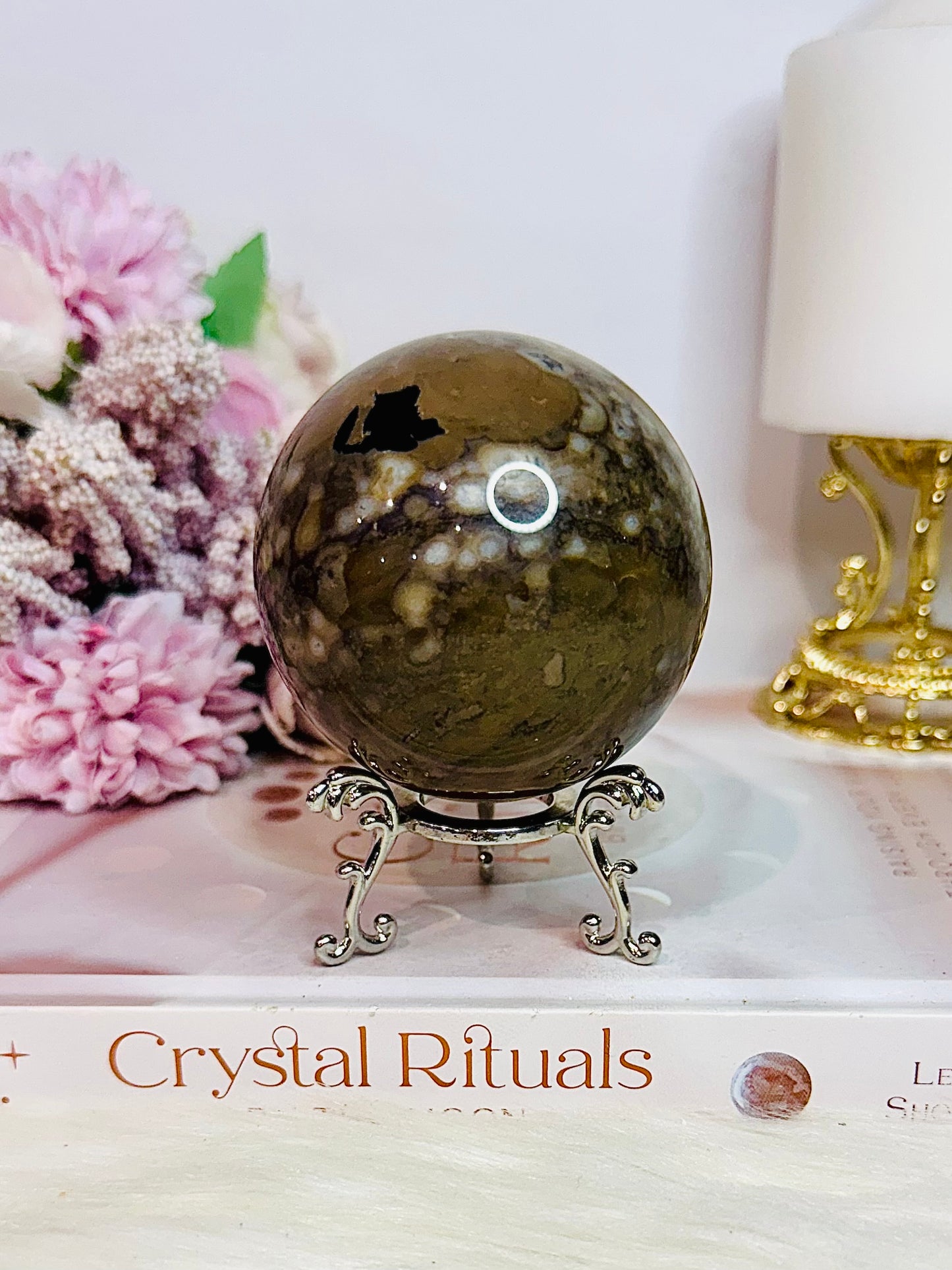 Natural Volcano Agate Druzy Sphere UV Reactive On Stand 363grams