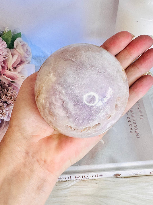 Natural Large Druzy Pink Amethyst Carved Sphere on Stand From Brazil 610grams