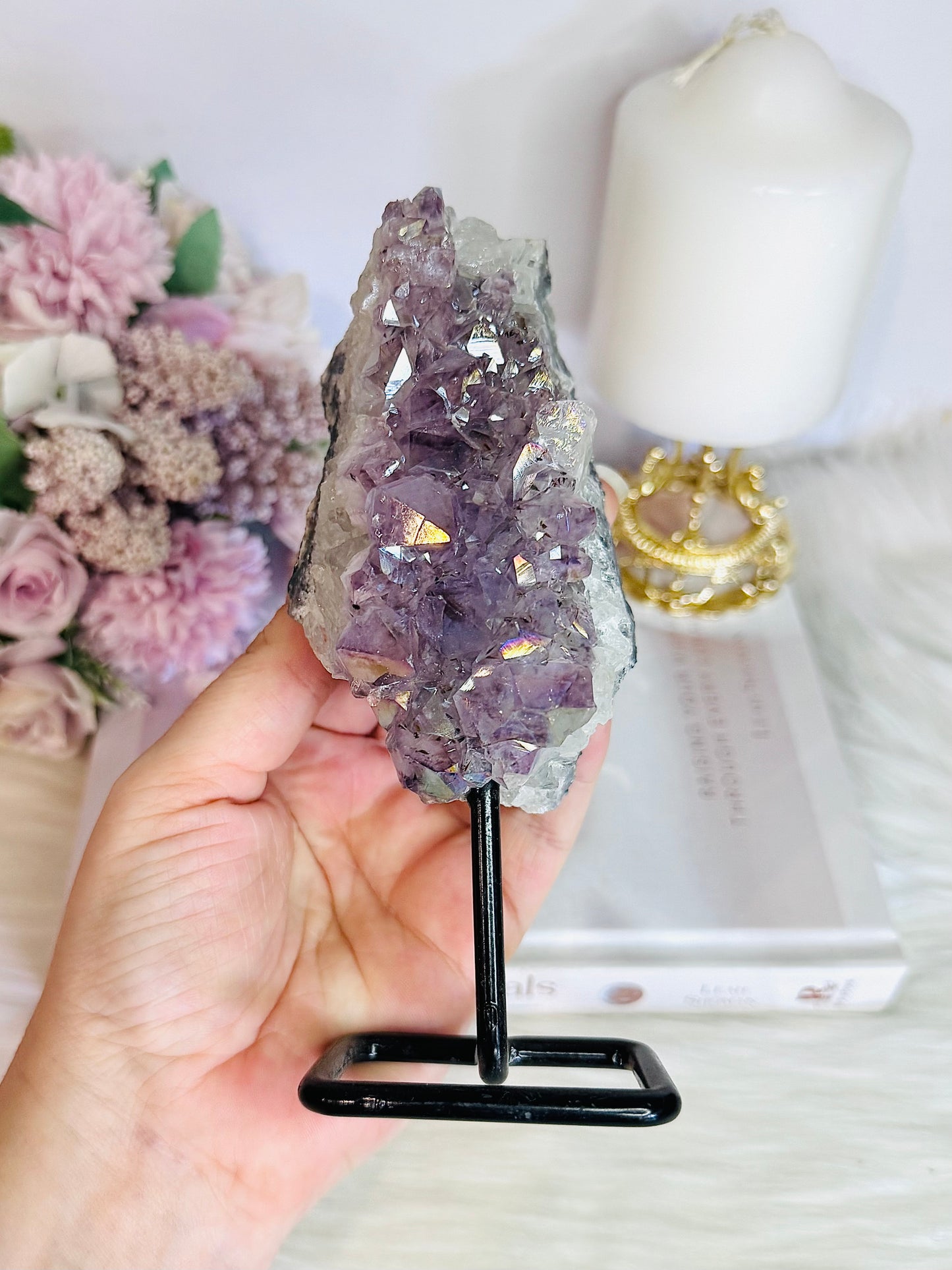 Large Chunky Angel Aura Amethyst Cluster on Stand 16cm