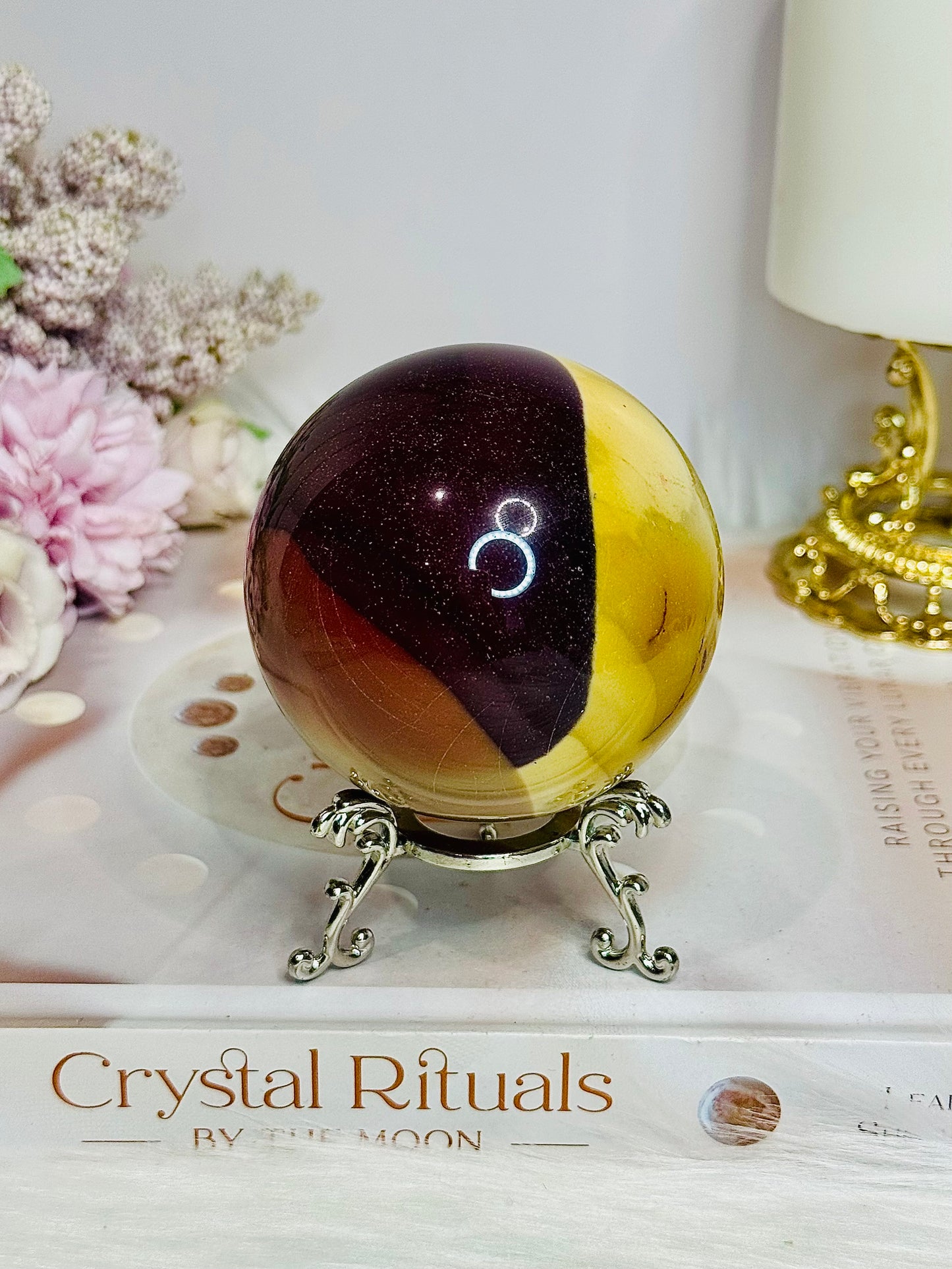Large Mookaite Jasper Sphere on Stand 392g