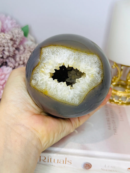 Large Druzy Agate Sphere On Stand From Brazil 821g