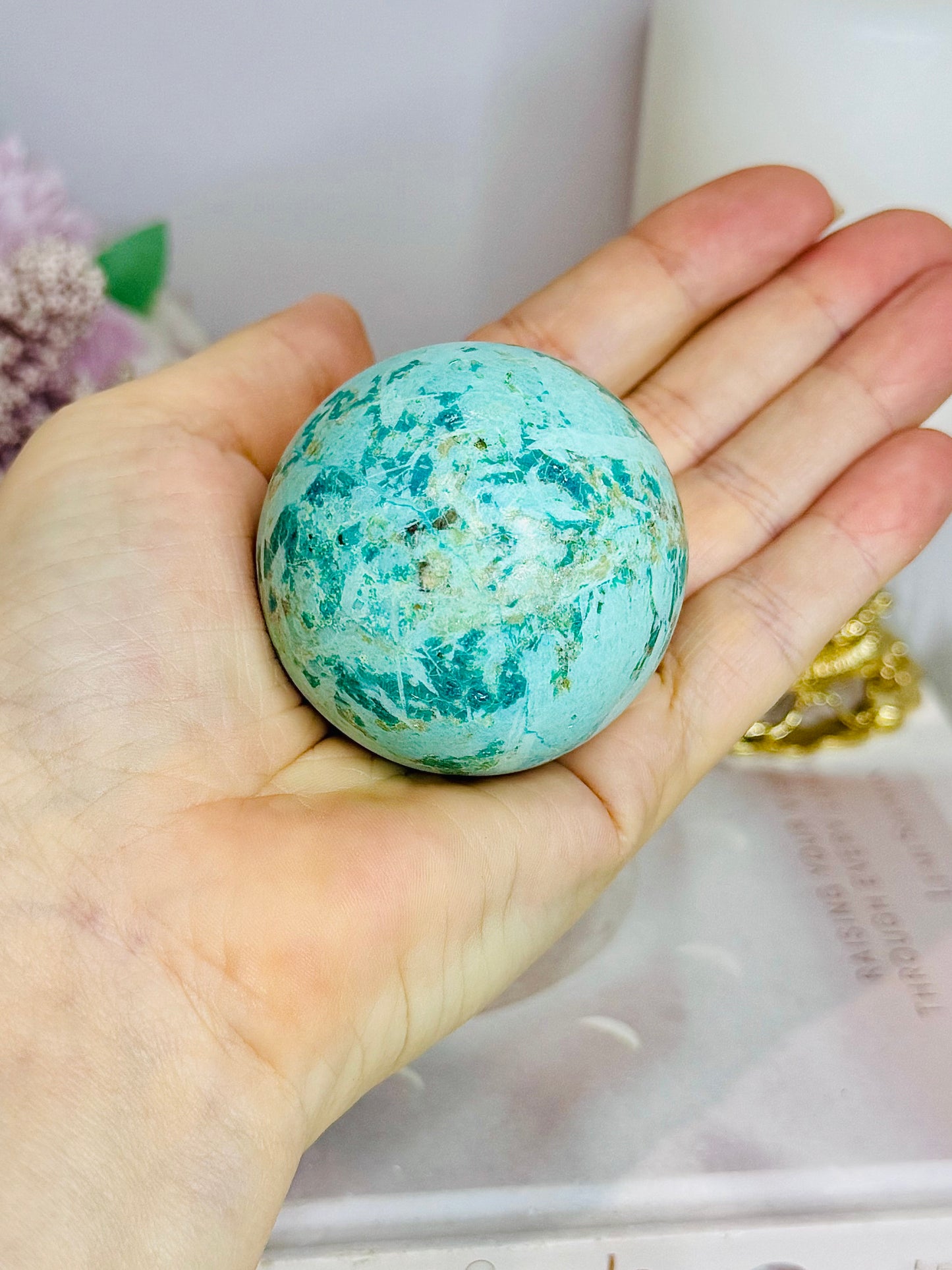 A Rare Stone ~ Genuine Inca Turquoise Sphere 6cm On Stand